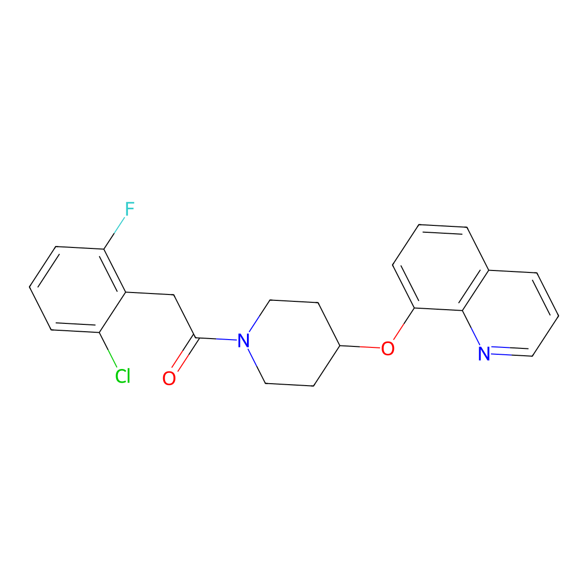 2-(2-Chloro-6-fluorophenyl)-1-(4-(quinolin-8-yloxy)piperidin-1-yl)ethanone molecular structure, CAS 1904338-87-9