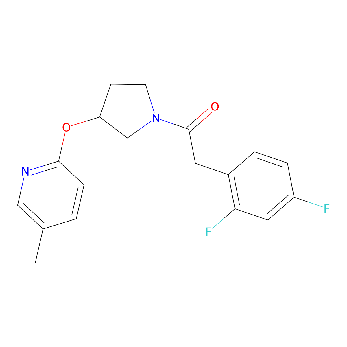 2-(2,4-Difluorophenyl)-1-(3-((5-methylpyridin-2-yl)oxy)pyrrolidin-1-yl)ethanone molecular structure, CAS 1904339-15-6