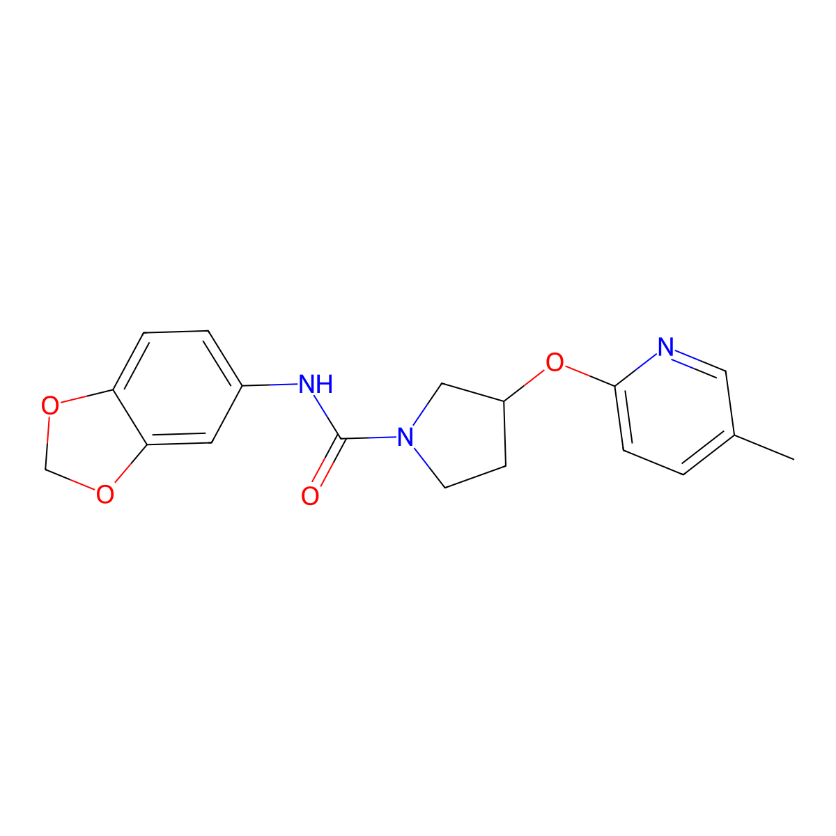 N-(benzo[d][1,3]dioxol-5-yl)-3-((5-methylpyridin-2-yl)oxy)pyrrolidine-1-carboxamide molecular structure, CAS 1904339-37-2