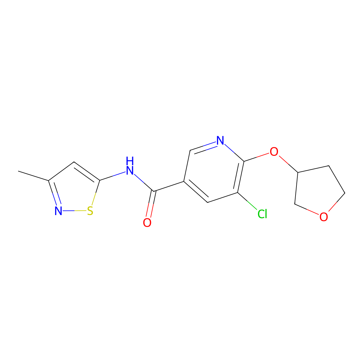 5-chloro-N-(3-methylisothiazol-5-yl)-6-((tetrahydrofuran-3-yl)oxy)nicotinamide molecular structure, CAS 1904339-71-4