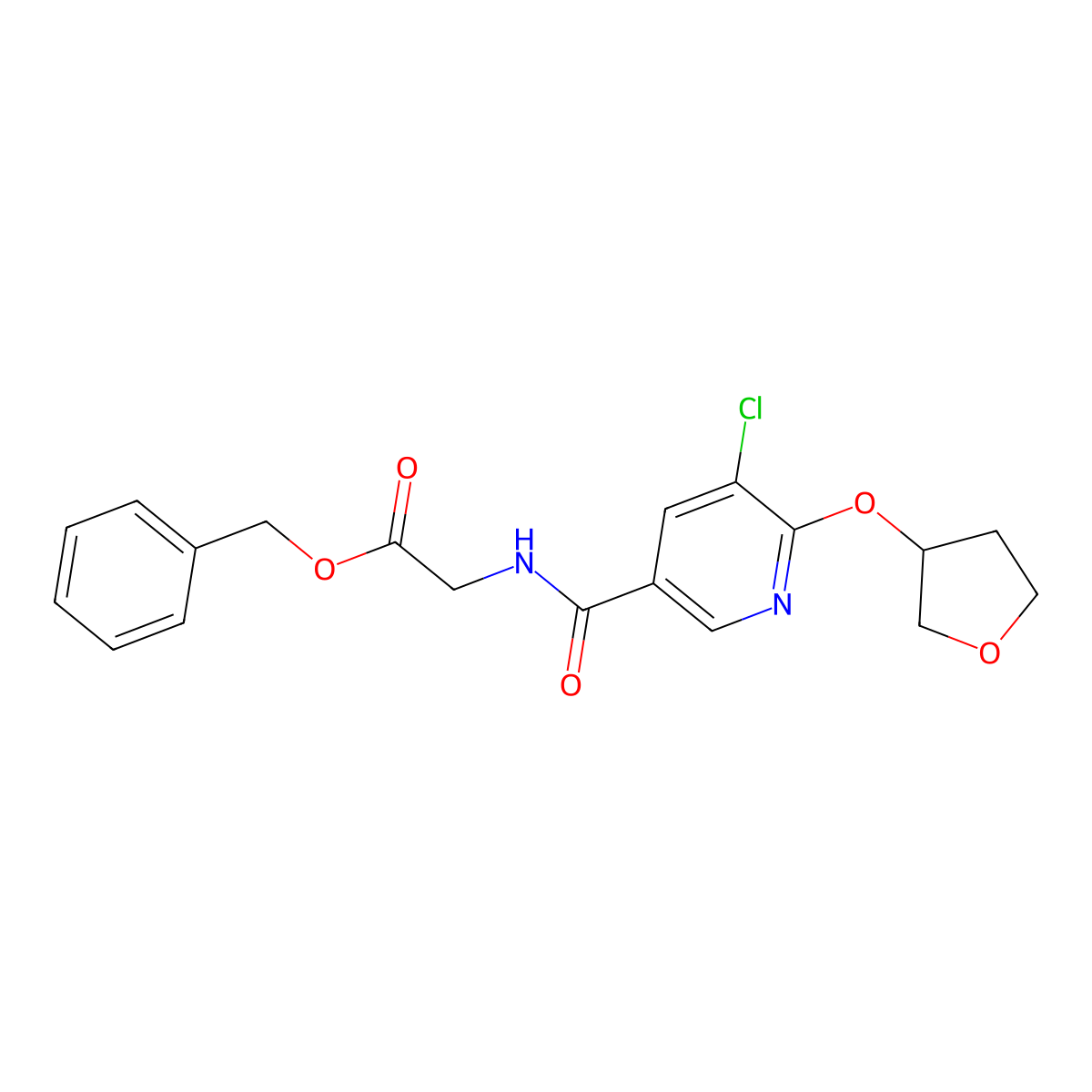 Benzyl 2-(5-chloro-6-((tetrahydrofuran-3-yl)oxy)nicotinamido)acetate molecular structure, CAS 1904339-84-9