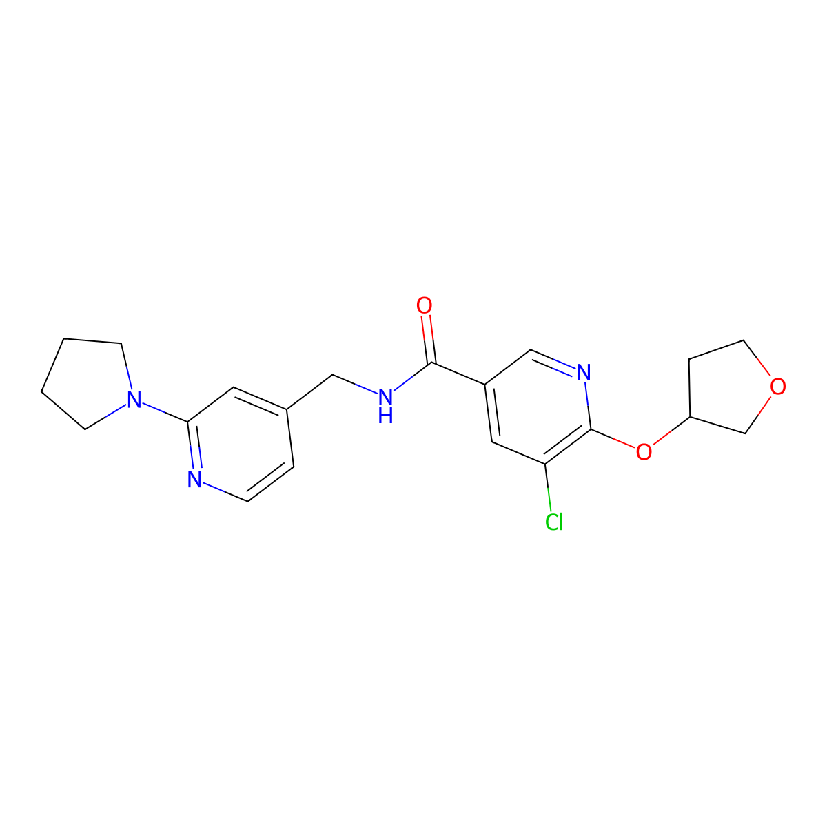 5-chloro-N-((2-(pyrrolidin-1-yl)pyridin-4-yl)methyl)-6-((tetrahydrofuran-3-yl)oxy)nicotinamide molecular structure, CAS 1904340-02-8