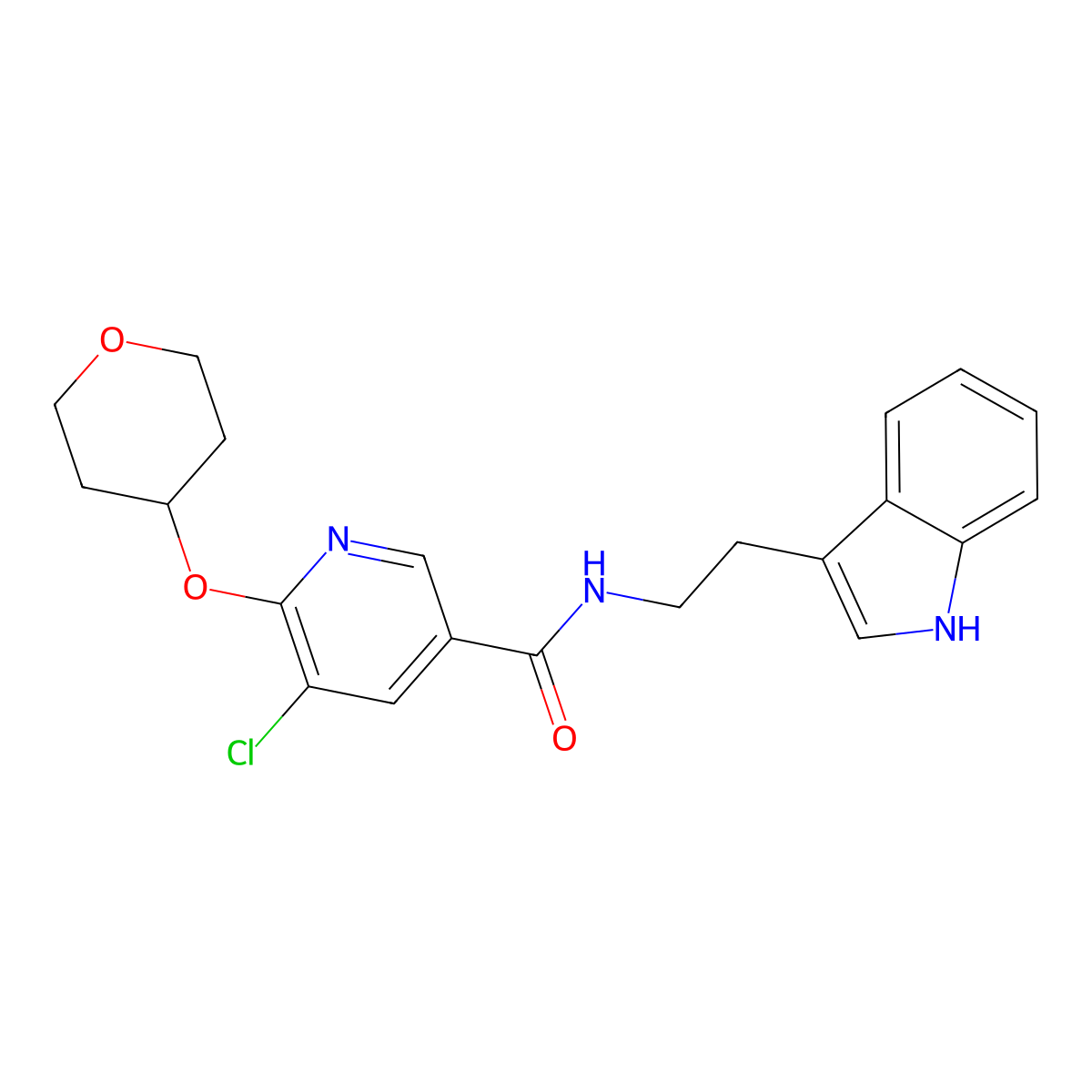 5-chloro-N-[2-(1H-indol-3-yl)ethyl]-6-(oxan-4-yloxy)pyridine-3-carboxamide molecular structure, CAS 1904341-69-0