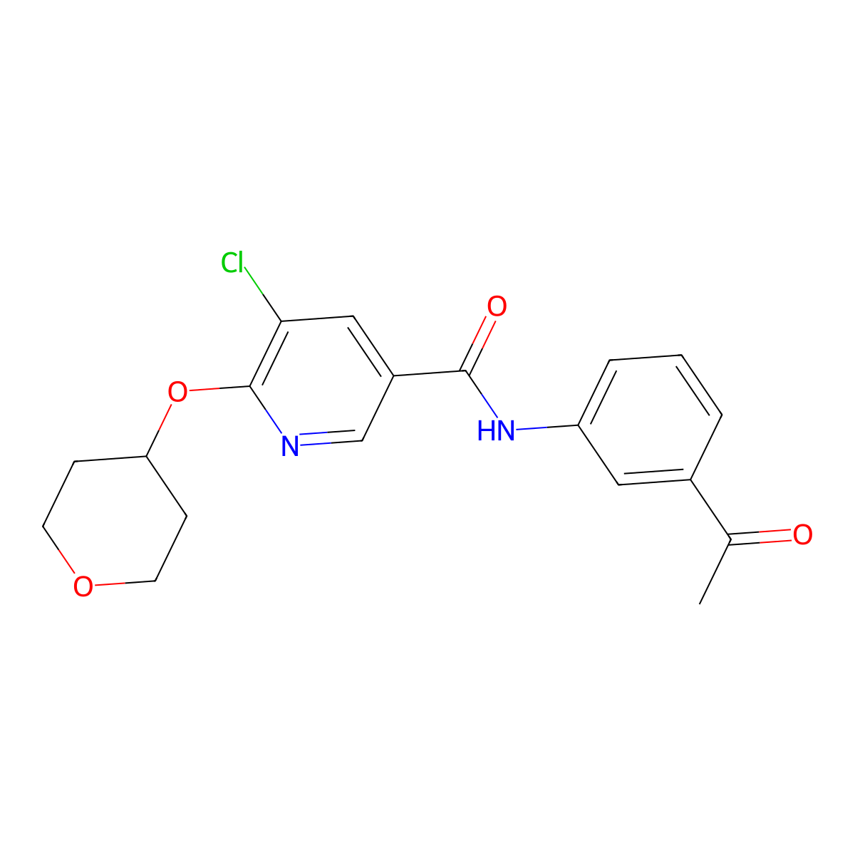 N-(3-acetylphenyl)-5-chloro-6-(oxan-4-yloxy)pyridine-3-carboxamide molecular structure, CAS 1904342-76-2