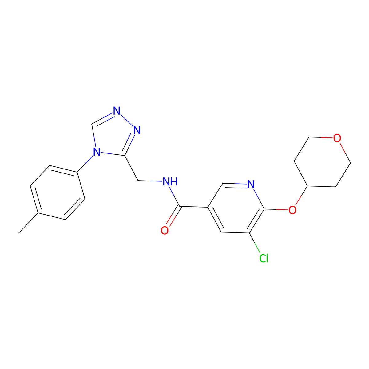 5-chloro-6-((tetrahydro-2H-pyran-4-yl)oxy)-N-((4-(p-tolyl)-4H-1,2,4-triazol-3-yl)methyl)nicotinamide molecular structure, CAS 1904343-30-1