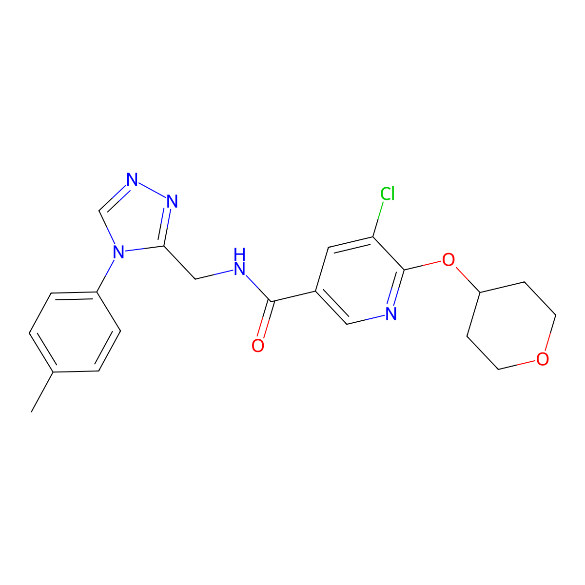 5-chloro-6-((tetrahydro-2H-pyran-4-yl)oxy)-N-((4-(p-tolyl)-4H-1,2,4-triazol-3-yl)methyl)nicotinamide molecular structure, CAS 1904343-30-1
