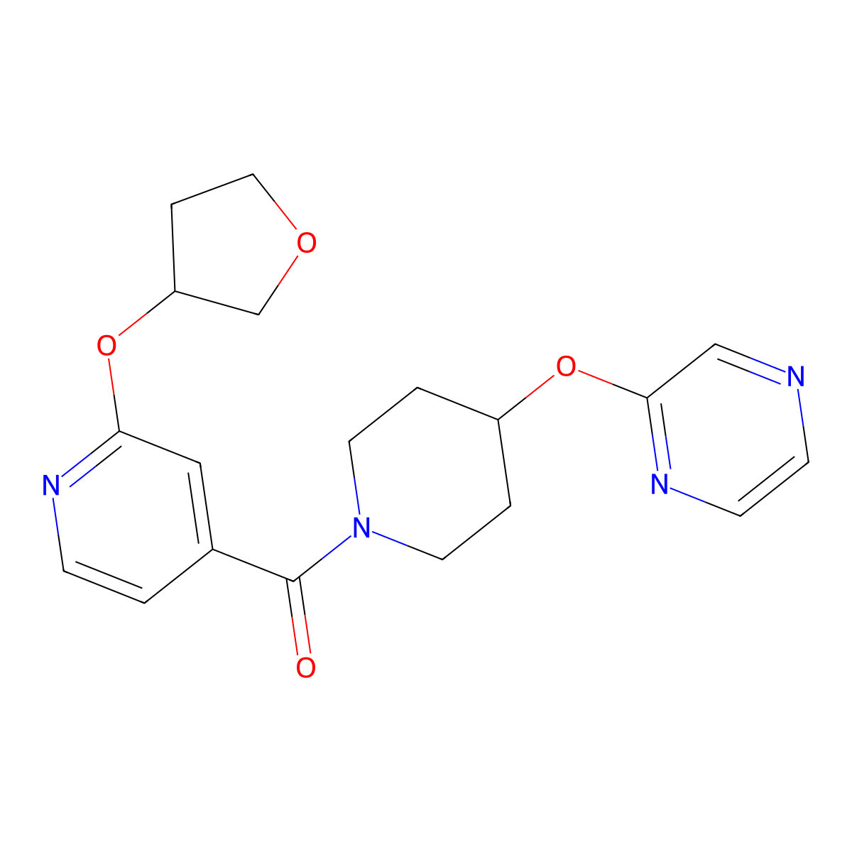 (4-(Pyrazin-2-yloxy)piperidin-1-yl)(2-((tetrahydrofuran-3-yl)oxy)pyridin-4-yl)methanone molecular structure, CAS 1904343-40-3