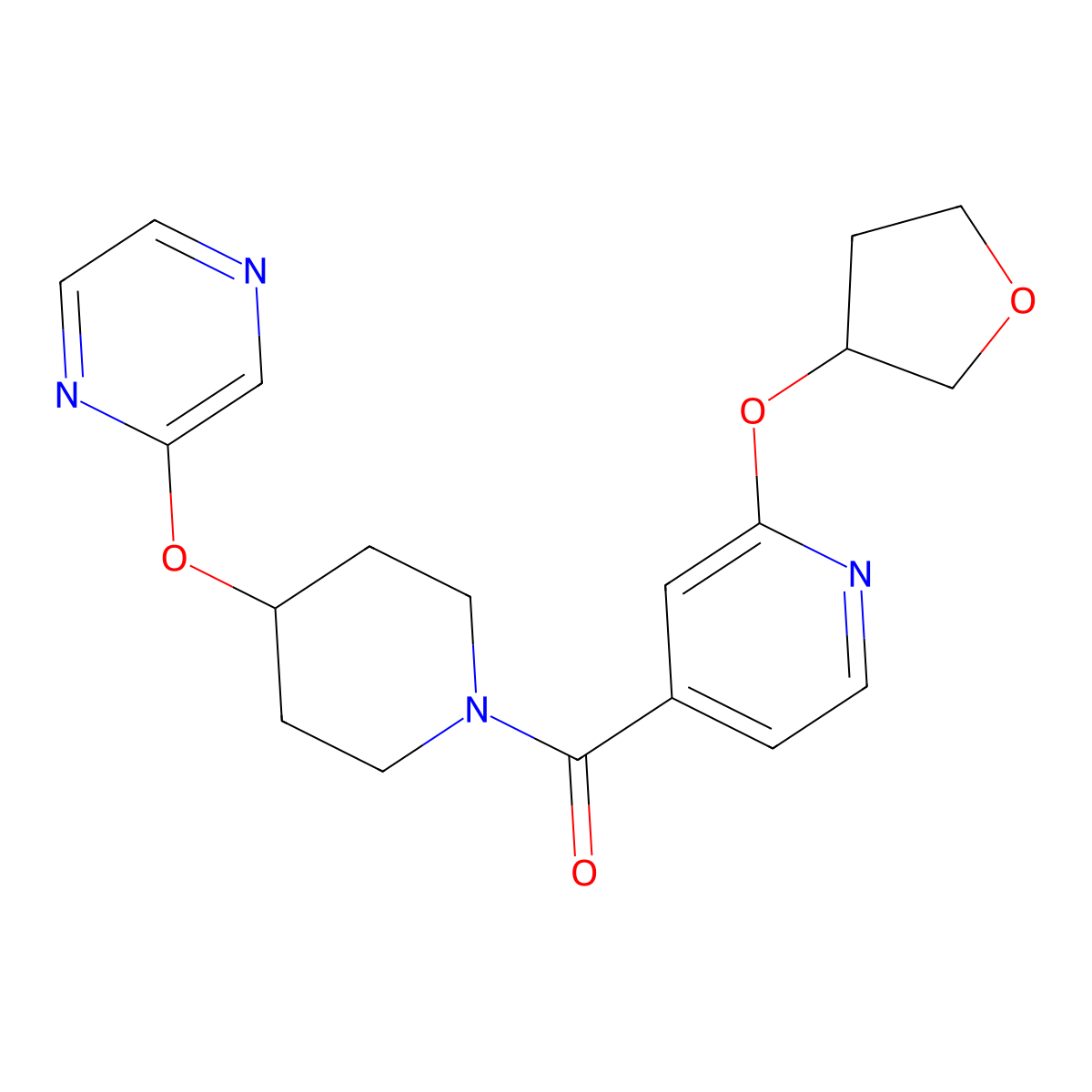 (4-(Pyrazin-2-yloxy)piperidin-1-yl)(2-((tetrahydrofuran-3-yl)oxy)pyridin-4-yl)methanone molecular structure, CAS 1904343-40-3