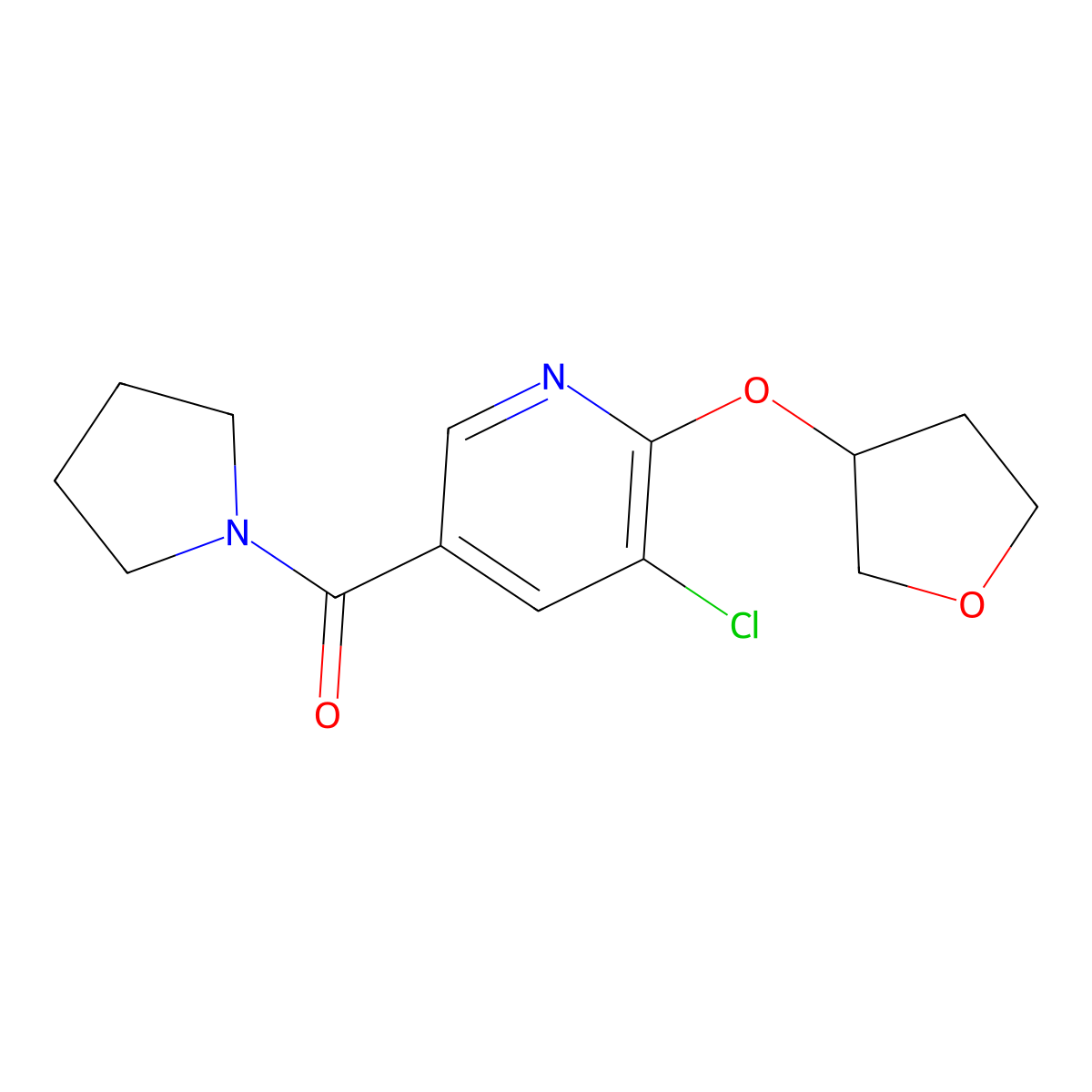 (5-Chloro-6-((tetrahydrofuran-3-yl)oxy)pyridin-3-yl)(pyrrolidin-1-yl)methanone molecular structure, CAS 1904343-68-5