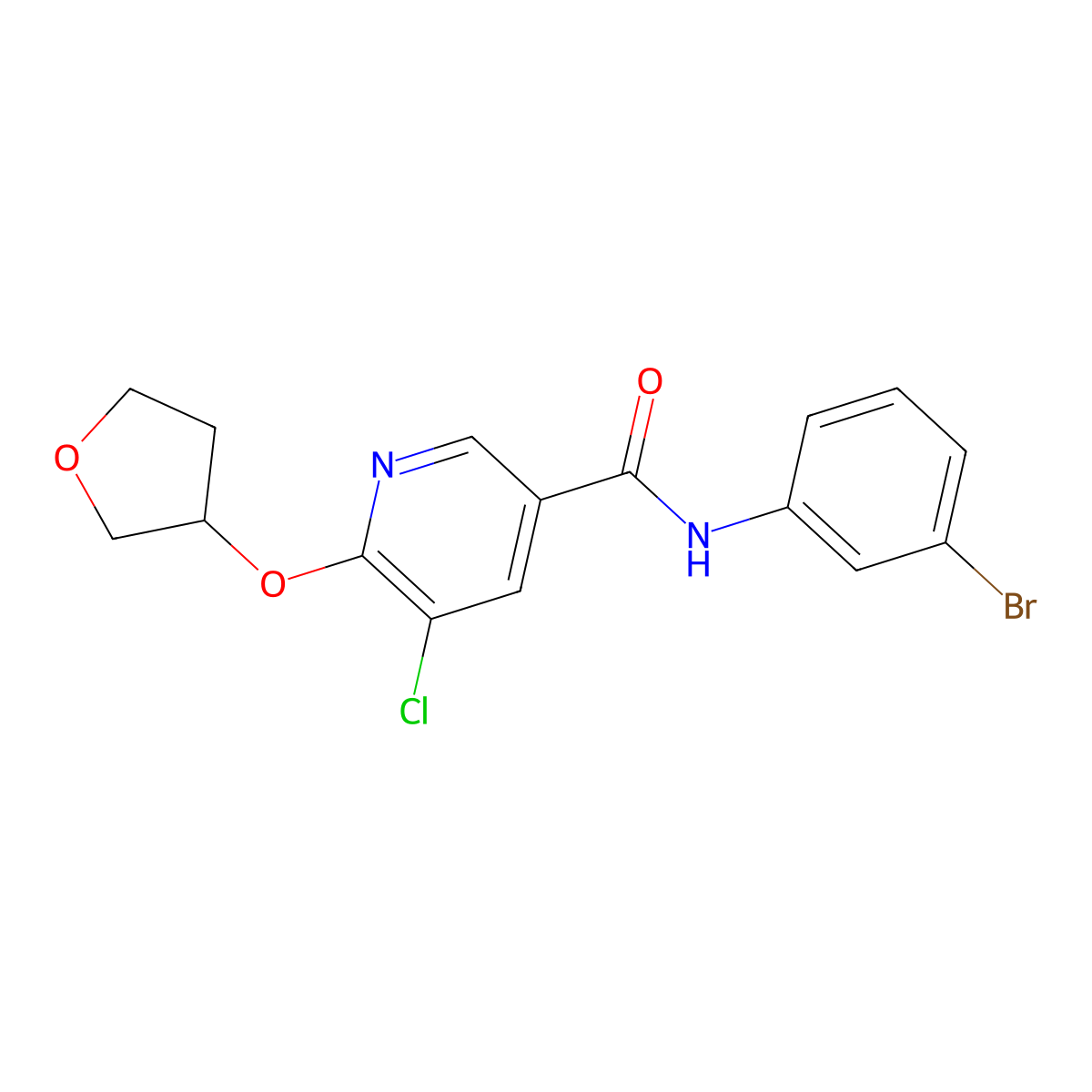 N-(3-bromophenyl)-5-chloro-6-(oxolan-3-yloxy)pyridine-3-carboxamide molecular structure, CAS 1904343-89-0