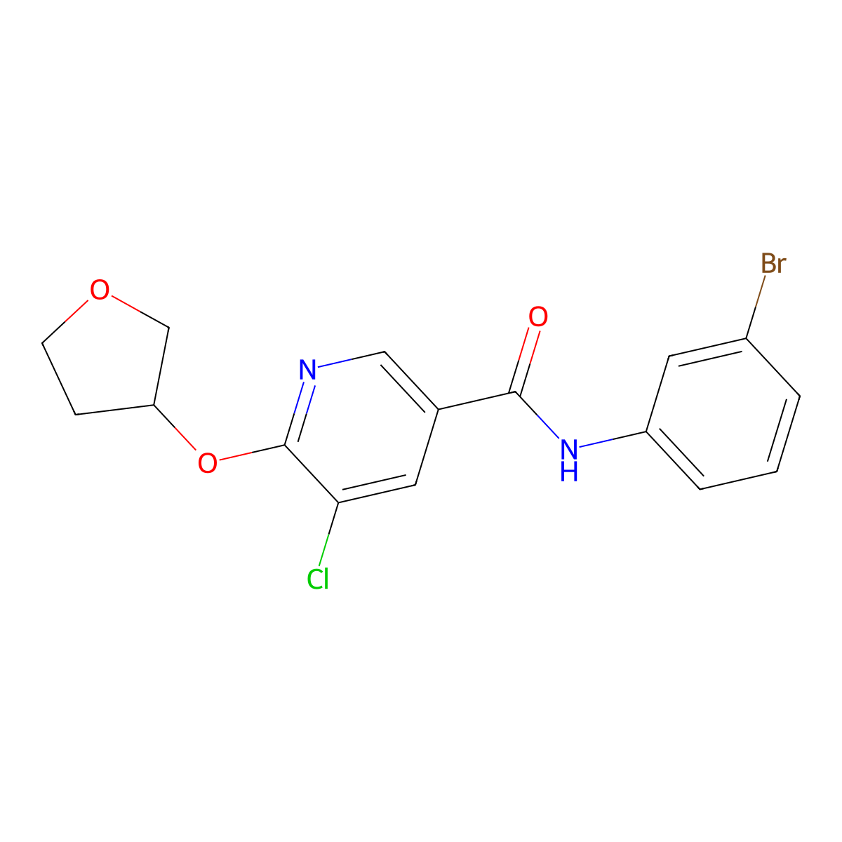 N-(3-bromophenyl)-5-chloro-6-(oxolan-3-yloxy)pyridine-3-carboxamide molecular structure, CAS 1904343-89-0