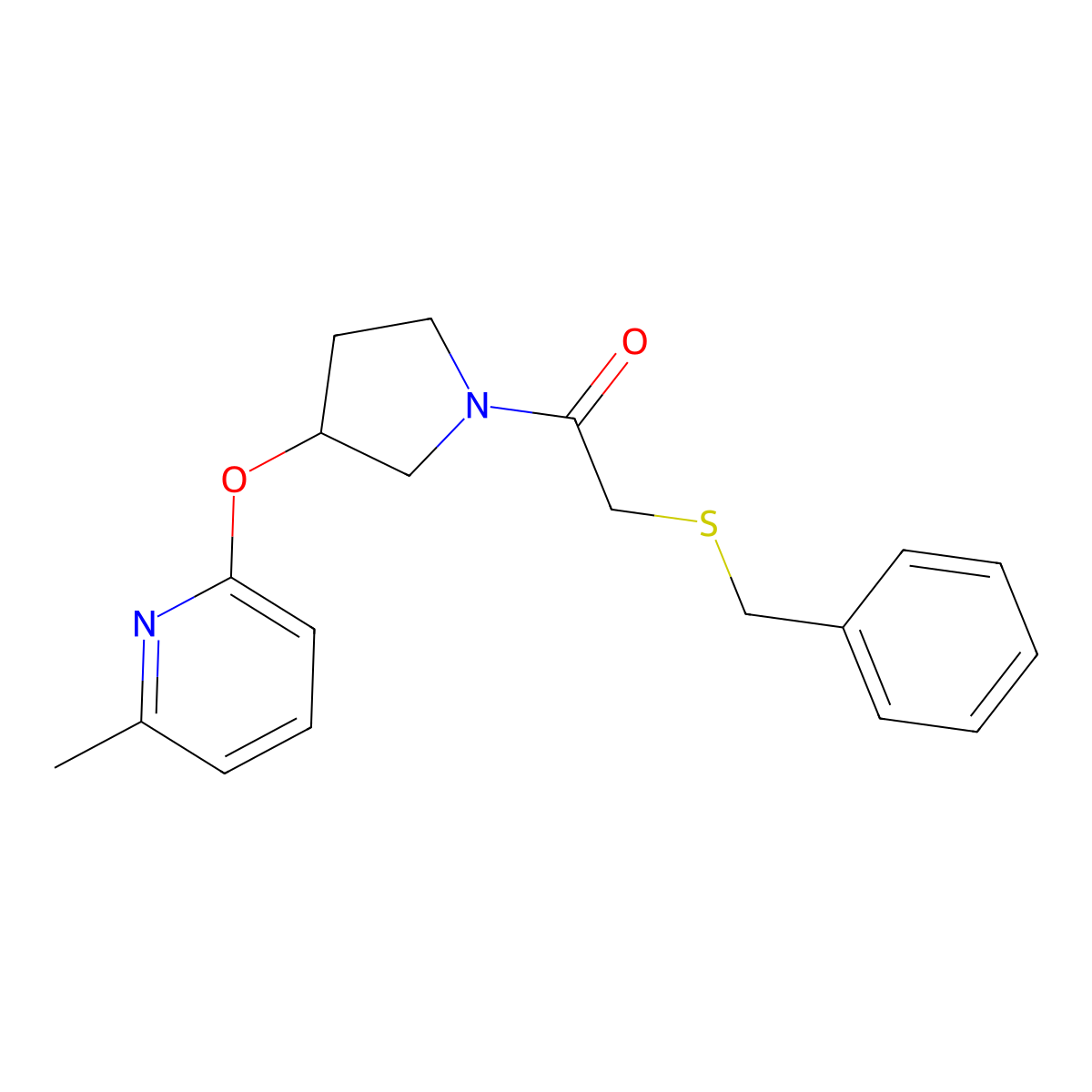 2-(Benzylthio)-1-(3-((6-methylpyridin-2-yl)oxy)pyrrolidin-1-yl)ethanone molecular structure, CAS 1904344-88-2