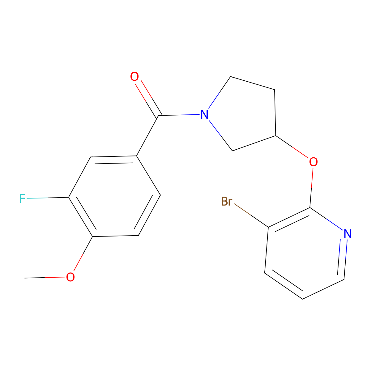 (3-((3-Bromopyridin-2-yl)oxy)pyrrolidin-1-yl)(3-fluoro-4-methoxyphenyl)methanone molecular structure, CAS 1904351-09-2