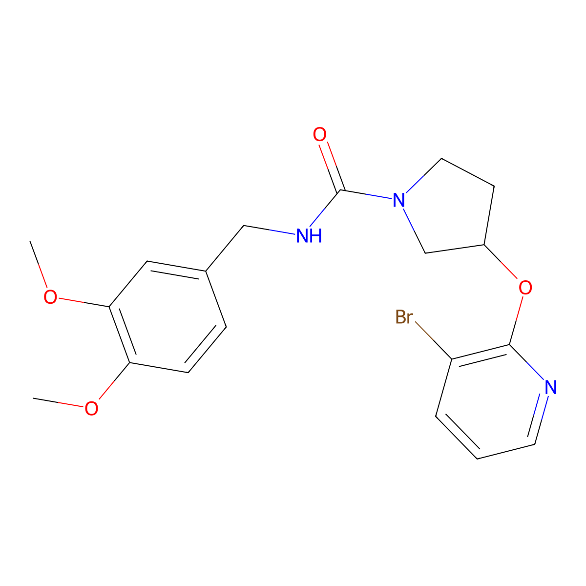 3-((3-bromopyridin-2-yl)oxy)-N-(3,4-dimethoxybenzyl)pyrrolidine-1-carboxamide molecular structure, CAS 1904351-63-8