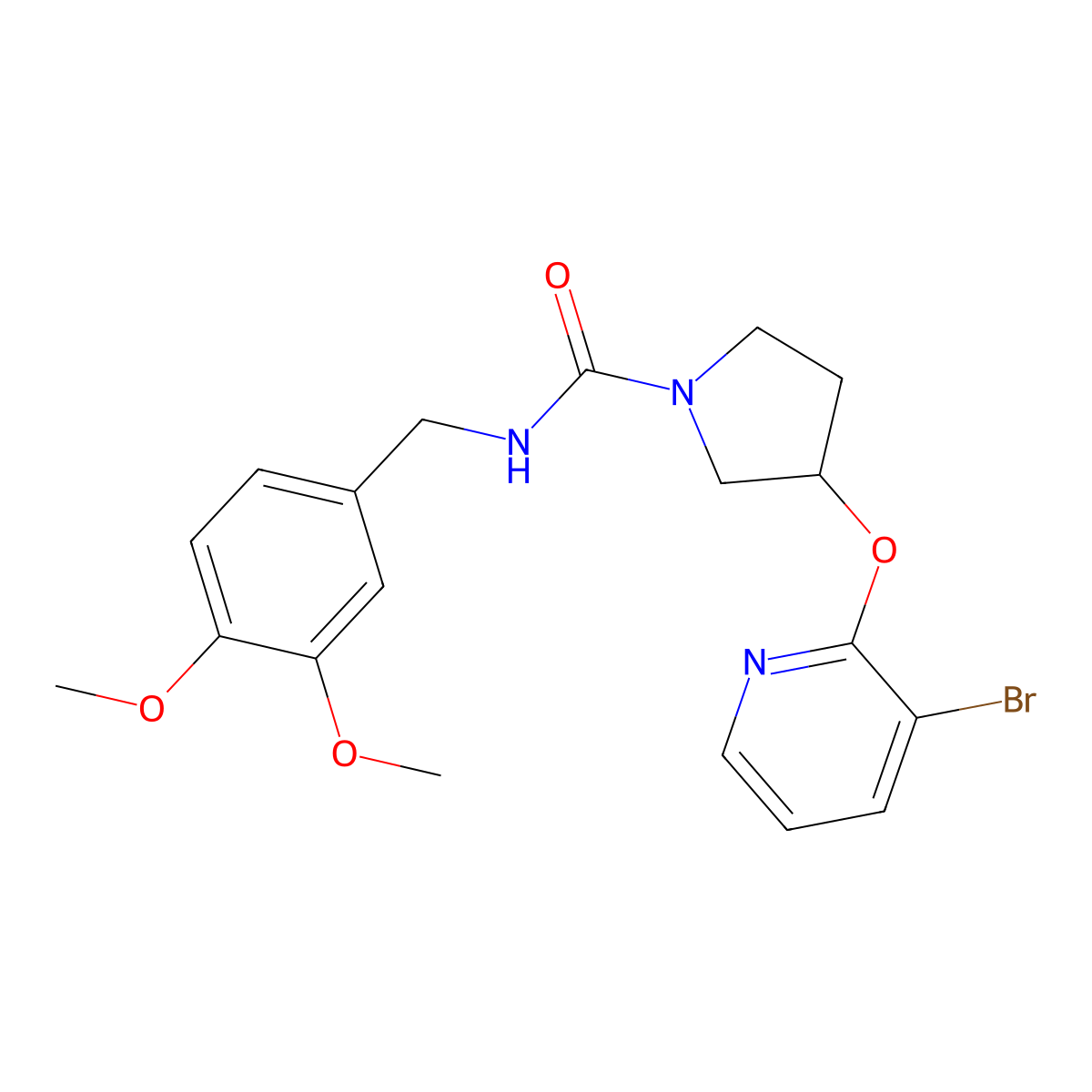 3-((3-bromopyridin-2-yl)oxy)-N-(3,4-dimethoxybenzyl)pyrrolidine-1-carboxamide molecular structure, CAS 1904351-63-8