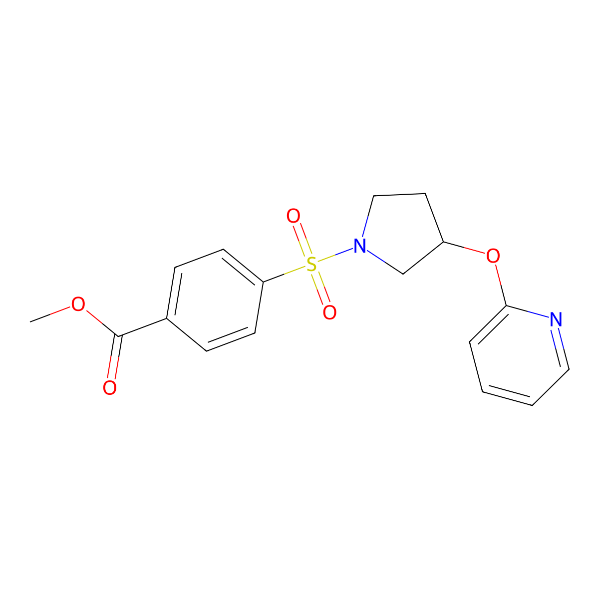 Methyl 4-{[3-(pyridin-2-yloxy)pyrrolidin-1-yl]sulfonyl}benzoate molecular structure, CAS 1904356-71-3