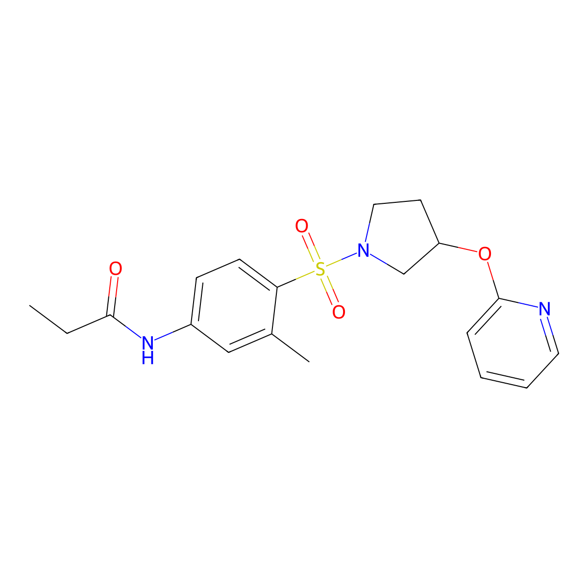 N-(3-methyl-4-((3-(pyridin-2-yloxy)pyrrolidin-1-yl)sulfonyl)phenyl)propionamide molecular structure, CAS 1904356-78-0