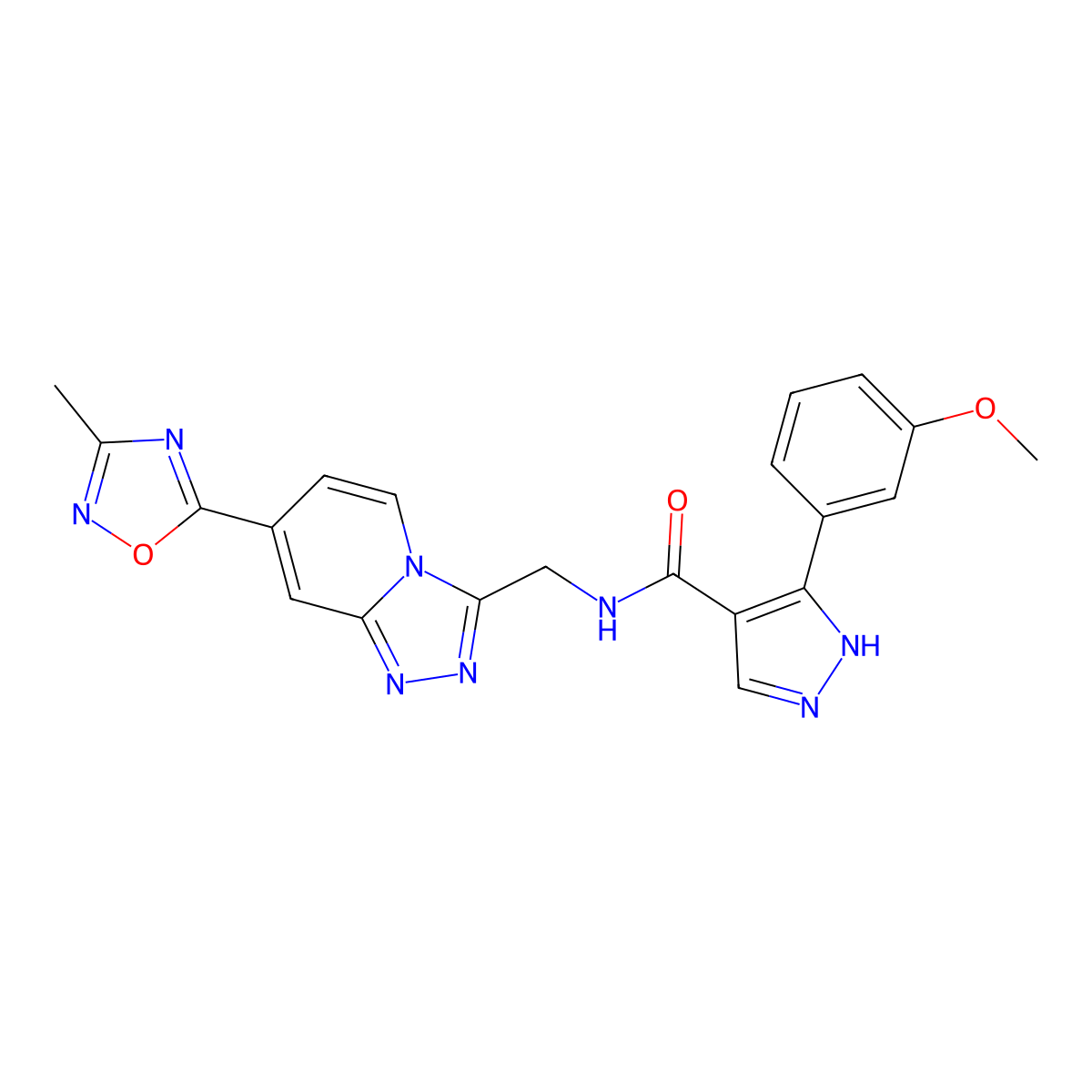 3-(3-methoxyphenyl)-N-((7-(3-methyl-1,2,4-oxadiazol-5-yl)-[1,2,4]triazolo[4,3-a]pyridin-3-yl)methyl)-1H-pyrazole-4-carboxamide molecular structure, CAS 1904357-35-2