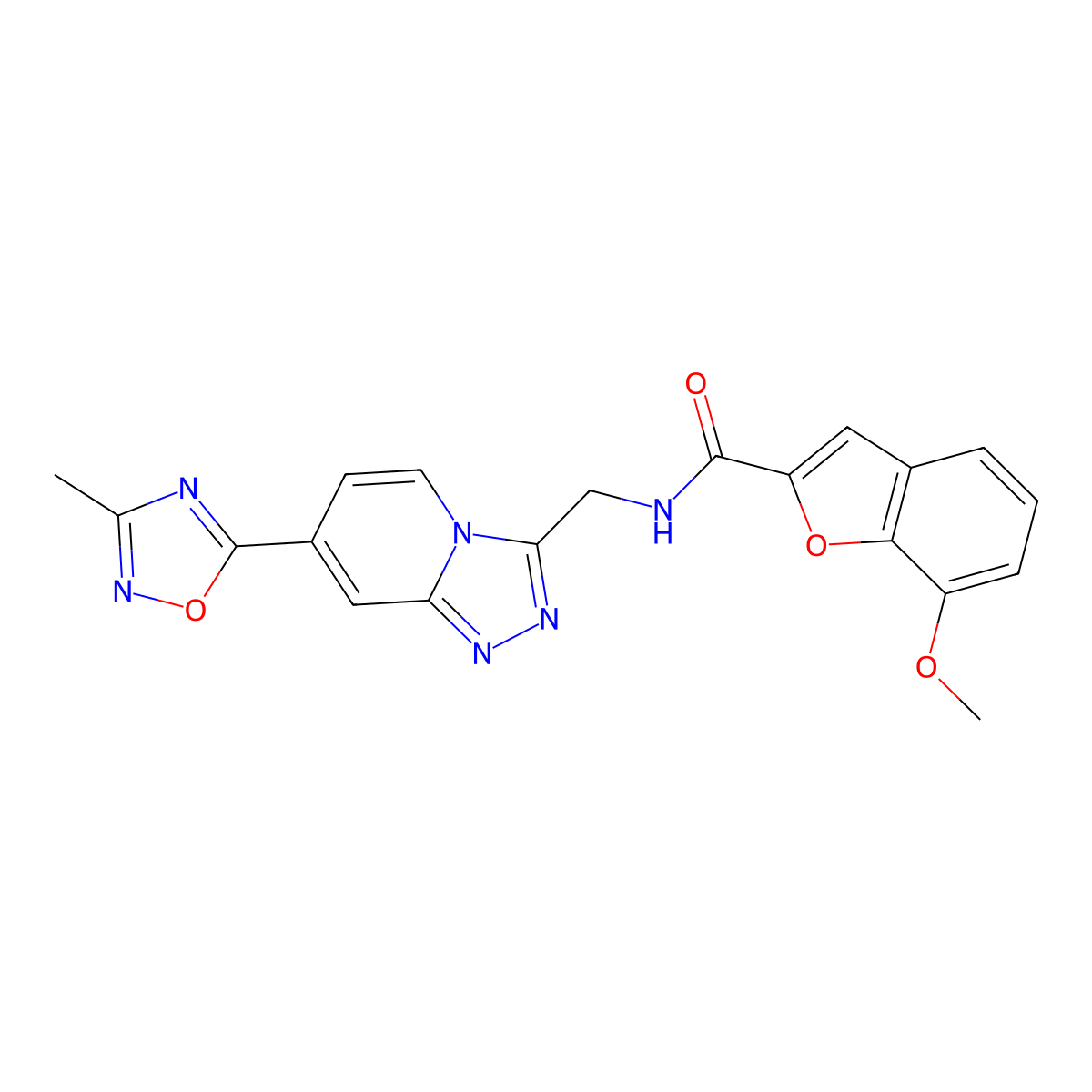 7-methoxy-N-((7-(3-methyl-1,2,4-oxadiazol-5-yl)-[1,2,4]triazolo[4,3-a]pyridin-3-yl)methyl)benzofuran-2-carboxamide molecular structure, CAS 1904357-48-7