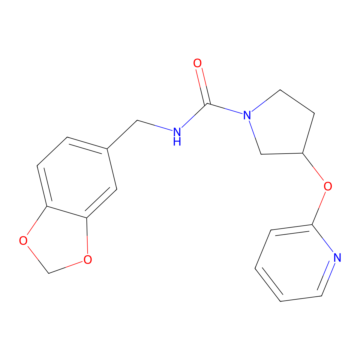 N-(benzo[d][1,3]dioxol-5-ylmethyl)-3-(pyridin-2-yloxy)pyrrolidine-1-carboxamide molecular structure, CAS 1904357-82-9