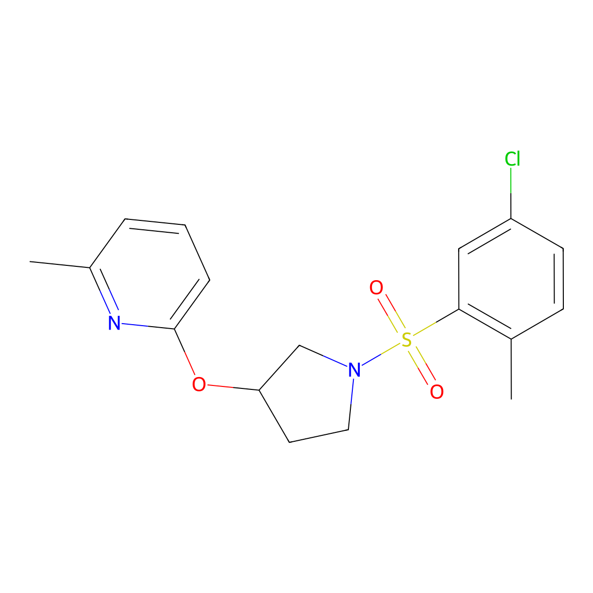 2-((1-((5-Chloro-2-methylphenyl)sulfonyl)pyrrolidin-3-yl)oxy)-6-methylpyridine molecular structure, CAS 1904358-18-4