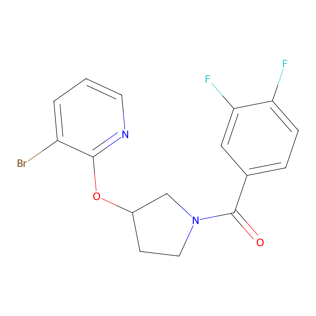 (3-((3-Bromopyridin-2-yl)oxy)pyrrolidin-1-yl)(3,4-difluorophenyl)methanone molecular structure, CAS 1904359-00-7
