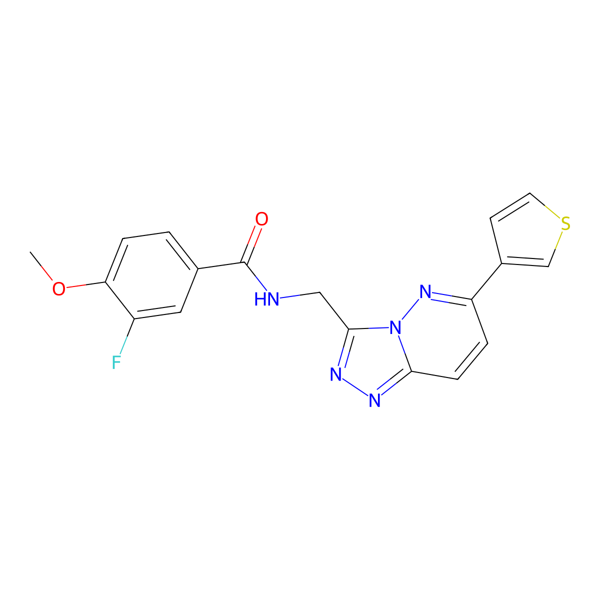 3-fluoro-4-methoxy-N-((6-(thiophen-3-yl)-[1,2,4]triazolo[4,3-b]pyridazin-3-yl)methyl)benzamide molecular structure, CAS 1904367-43-6