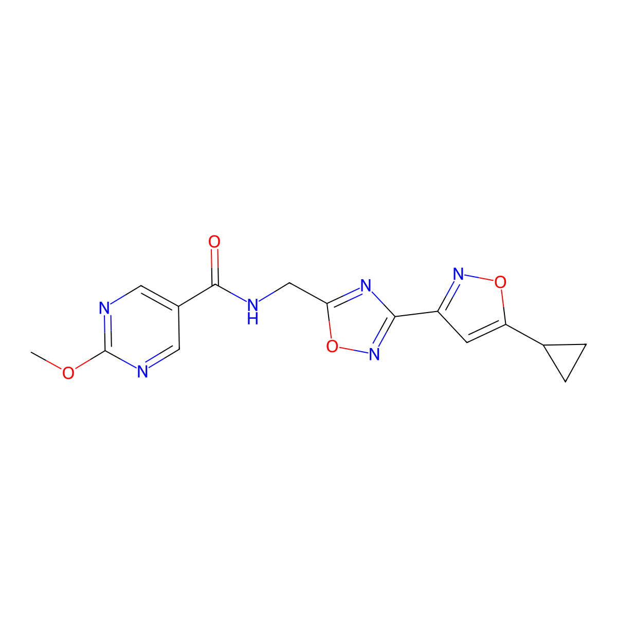 N-((3-(5-cyclopropylisoxazol-3-yl)-1,2,4-oxadiazol-5-yl)methyl)-2-methoxypyrimidine-5-carboxamide molecular structure, CAS 1904367-62-9