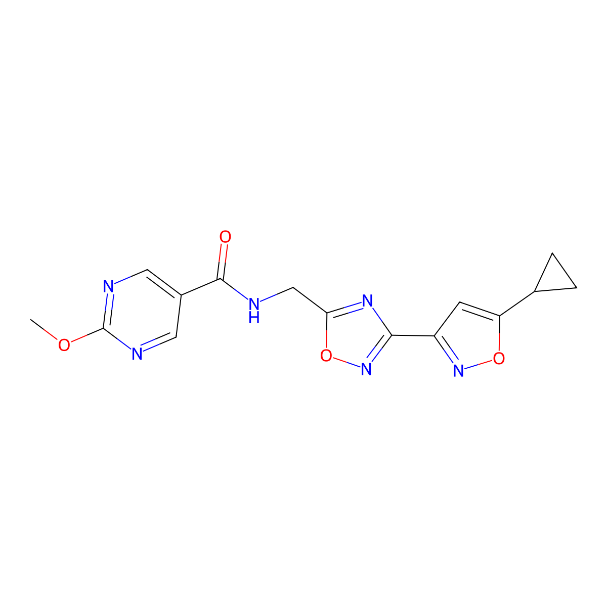 N-((3-(5-cyclopropylisoxazol-3-yl)-1,2,4-oxadiazol-5-yl)methyl)-2-methoxypyrimidine-5-carboxamide molecular structure, CAS 1904367-62-9