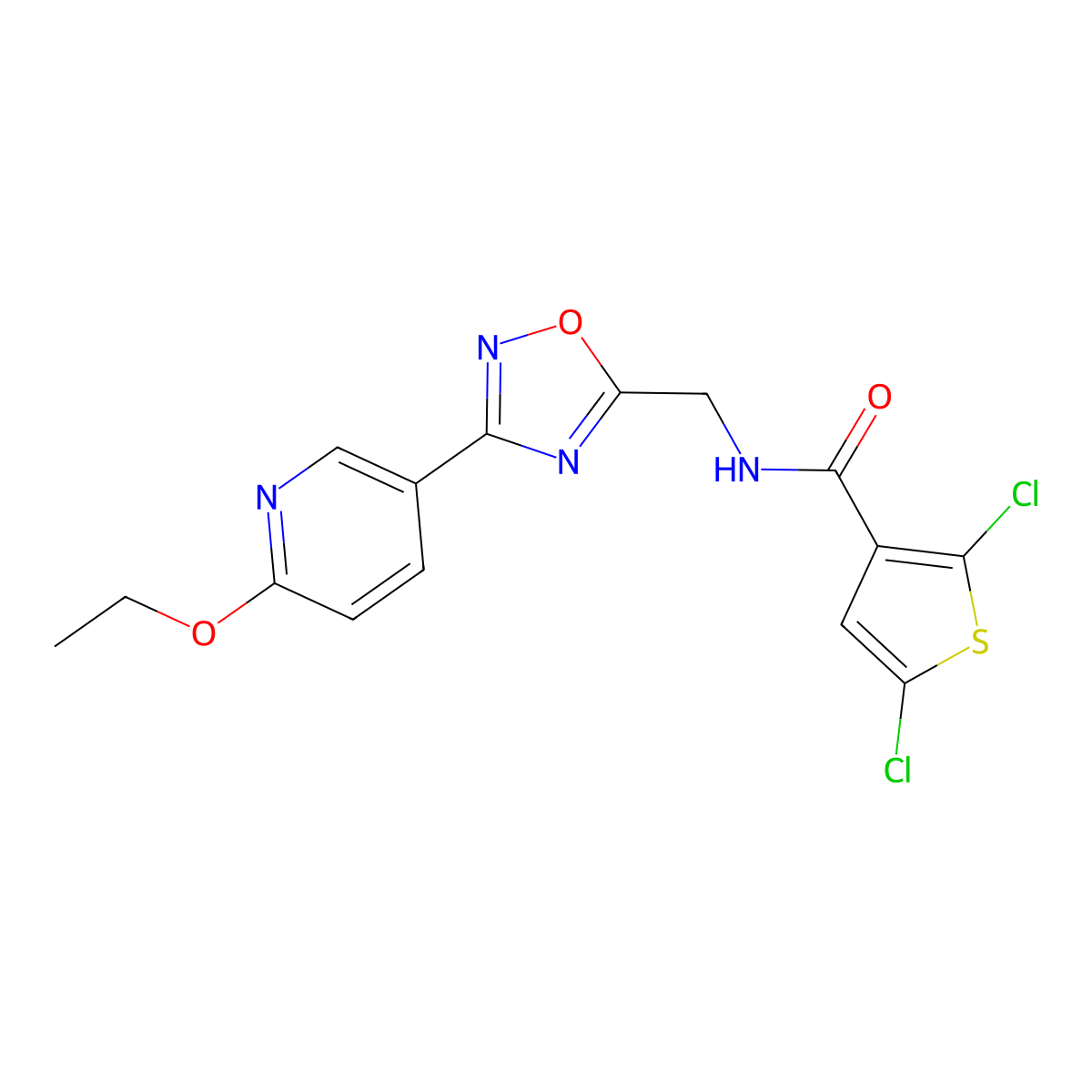 2,5-dichloro-N-((3-(6-ethoxypyridin-3-yl)-1,2,4-oxadiazol-5-yl)methyl)thiophene-3-carboxamide molecular structure, CAS 1904367-80-1
