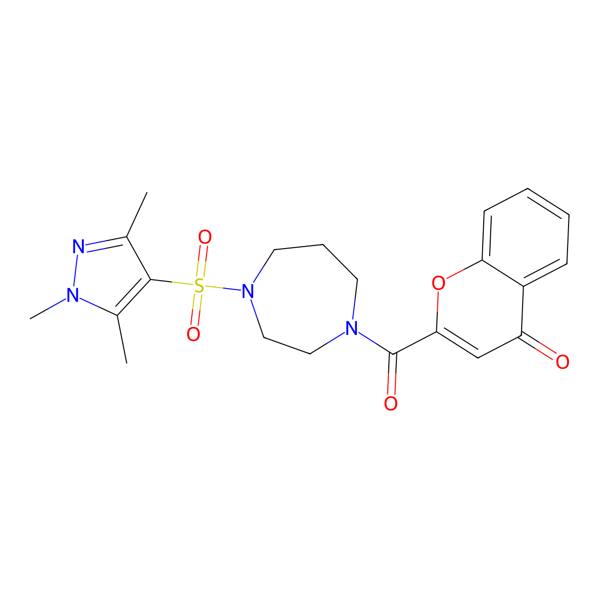 2-{4-[(1,3,5-trimethyl-1H-pyrazol-4-yl)sulfonyl]-1,4-diazepane-1-carbonyl}-4H-chromen-4-one molecular structure, CAS 1904367-98-1