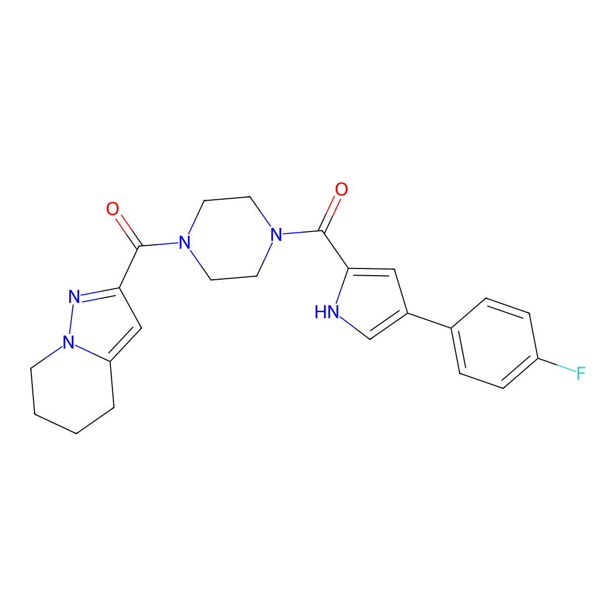(4-(4-fluorophenyl)-1H-pyrrol-2-yl)(4-(4,5,6,7-tetrahydropyrazolo[1,5-a]pyridine-2-carbonyl)piperazin-1-yl)methanone molecular structure, CAS 1904368-05-3