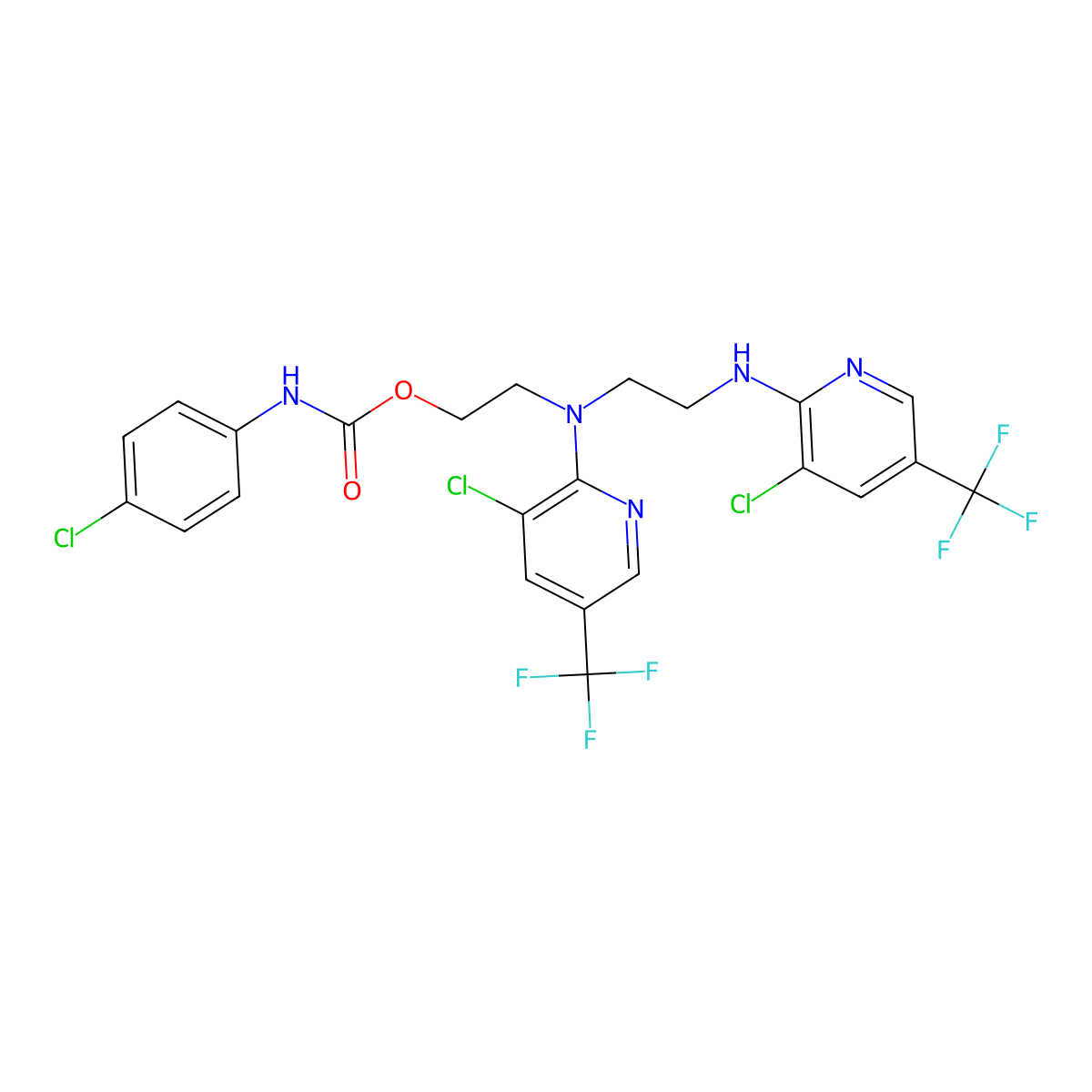 2-[[3-chloro-5-(trifluoromethyl)-2-pyridinyl](2-{[3-chloro-5-(trifluoromethyl)-2-pyridinyl]amino}ethyl)amino]ethyl N-(4-chlorophenyl)carbamate molecular structure, CAS 190437-60-6