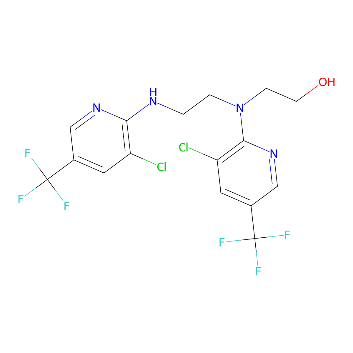 2-[[3-Chloro-5-(trifluoromethyl)pyridin-2-yl]-[2-[[3-chloro-5-(trifluoromethyl)pyridin-2-yl]amino]ethyl]amino]ethanol molecular structure, CAS 190437-61-7
