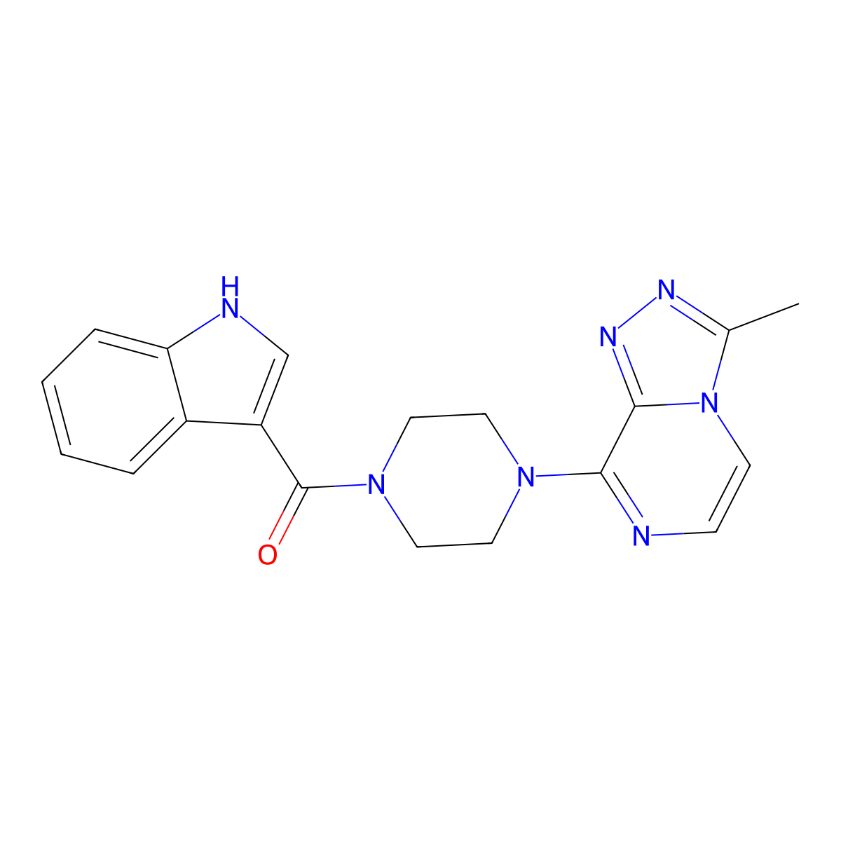 3-(4-{3-methyl-[1,2,4]triazolo[4,3-a]pyrazin-8-yl}piperazine-1-carbonyl)-1H-indole molecular structure, CAS 1904372-20-8