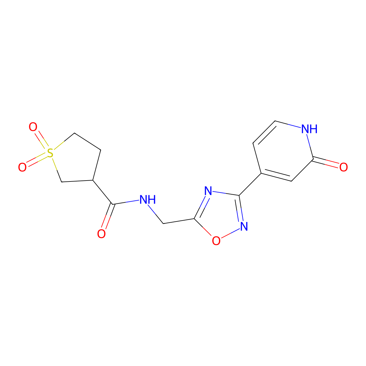 N-((3-(2-oxo-1,2-dihydropyridin-4-yl)-1,2,4-oxadiazol-5-yl)methyl)tetrahydrothiophene-3-carboxamide 1,1-dioxide molecular structure, CAS 1904372-58-2