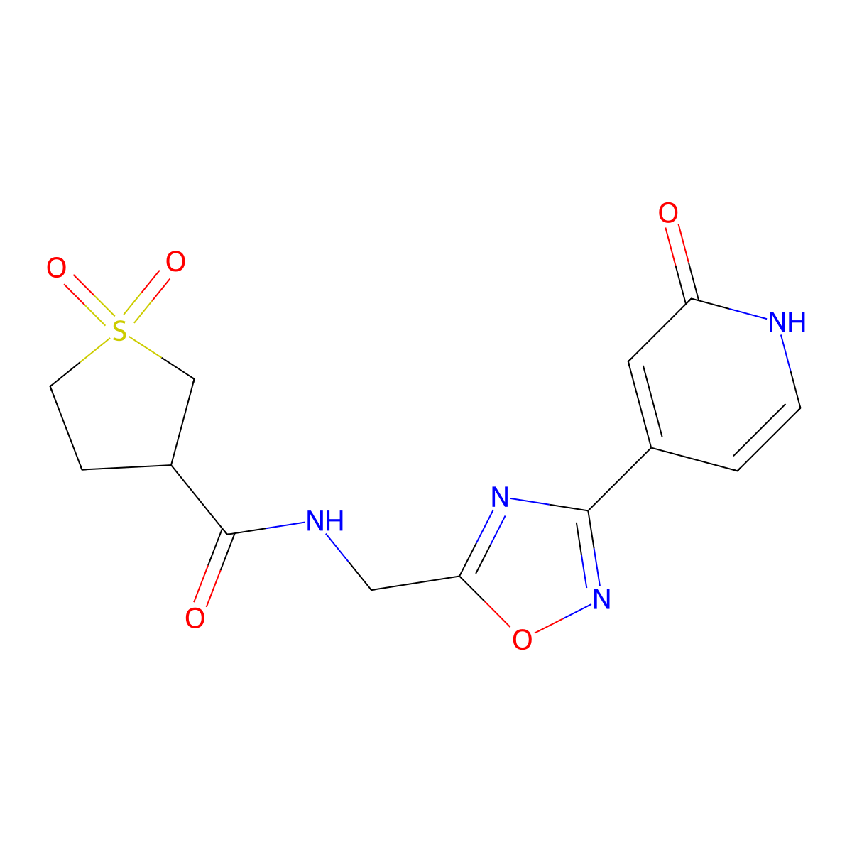 N-((3-(2-oxo-1,2-dihydropyridin-4-yl)-1,2,4-oxadiazol-5-yl)methyl)tetrahydrothiophene-3-carboxamide 1,1-dioxide molecular structure, CAS 1904372-58-2