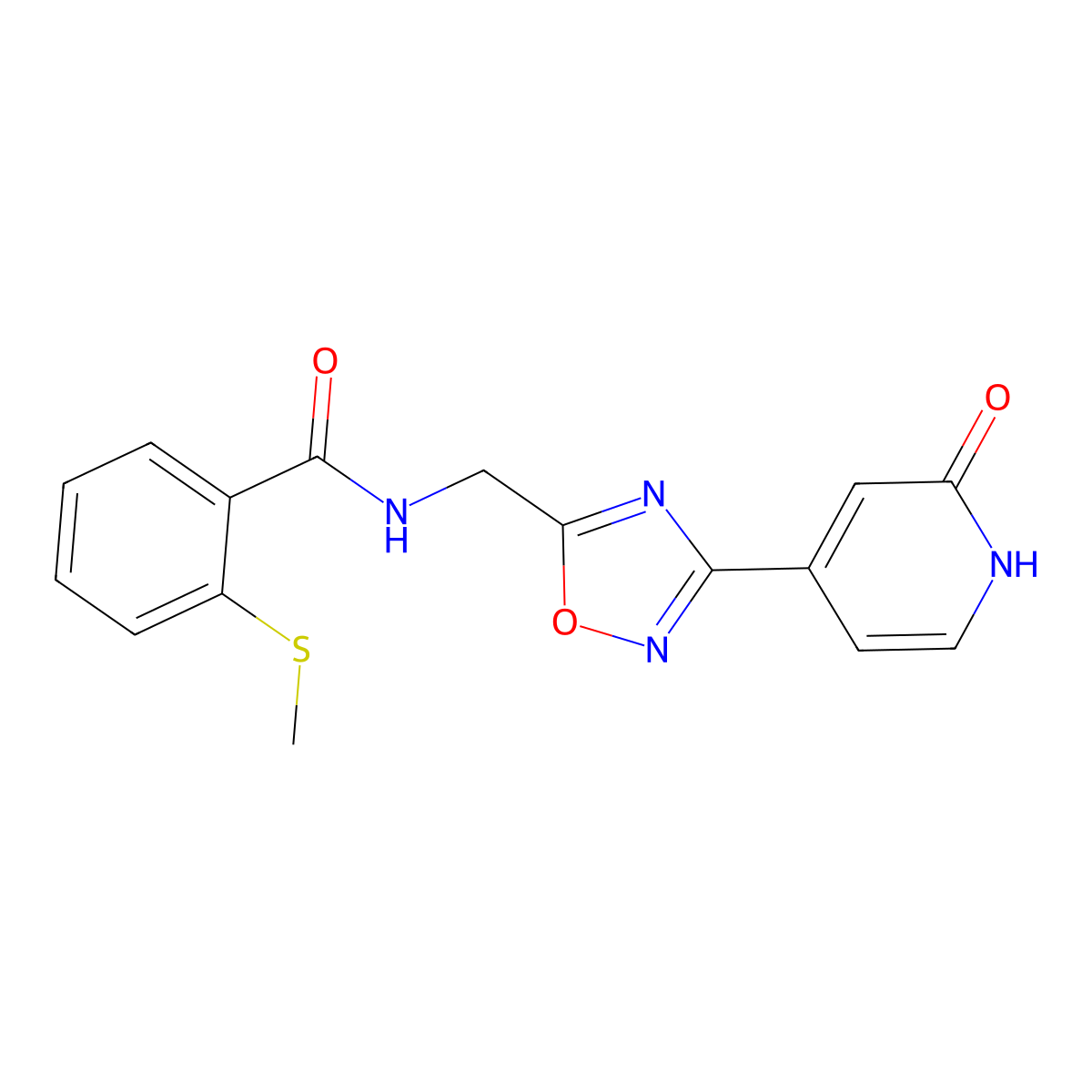 2-(methylthio)-N-((3-(2-oxo-1,2-dihydropyridin-4-yl)-1,2,4-oxadiazol-5-yl)methyl)benzamide molecular structure, CAS 1904372-67-3
