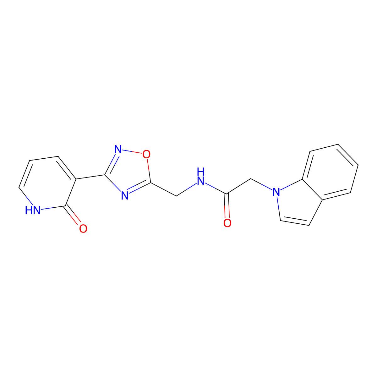 2-(1H-indol-1-yl)-N-((3-(2-oxo-1,2-dihydropyridin-3-yl)-1,2,4-oxadiazol-5-yl)methyl)acetamide molecular structure, CAS 1904373-13-2