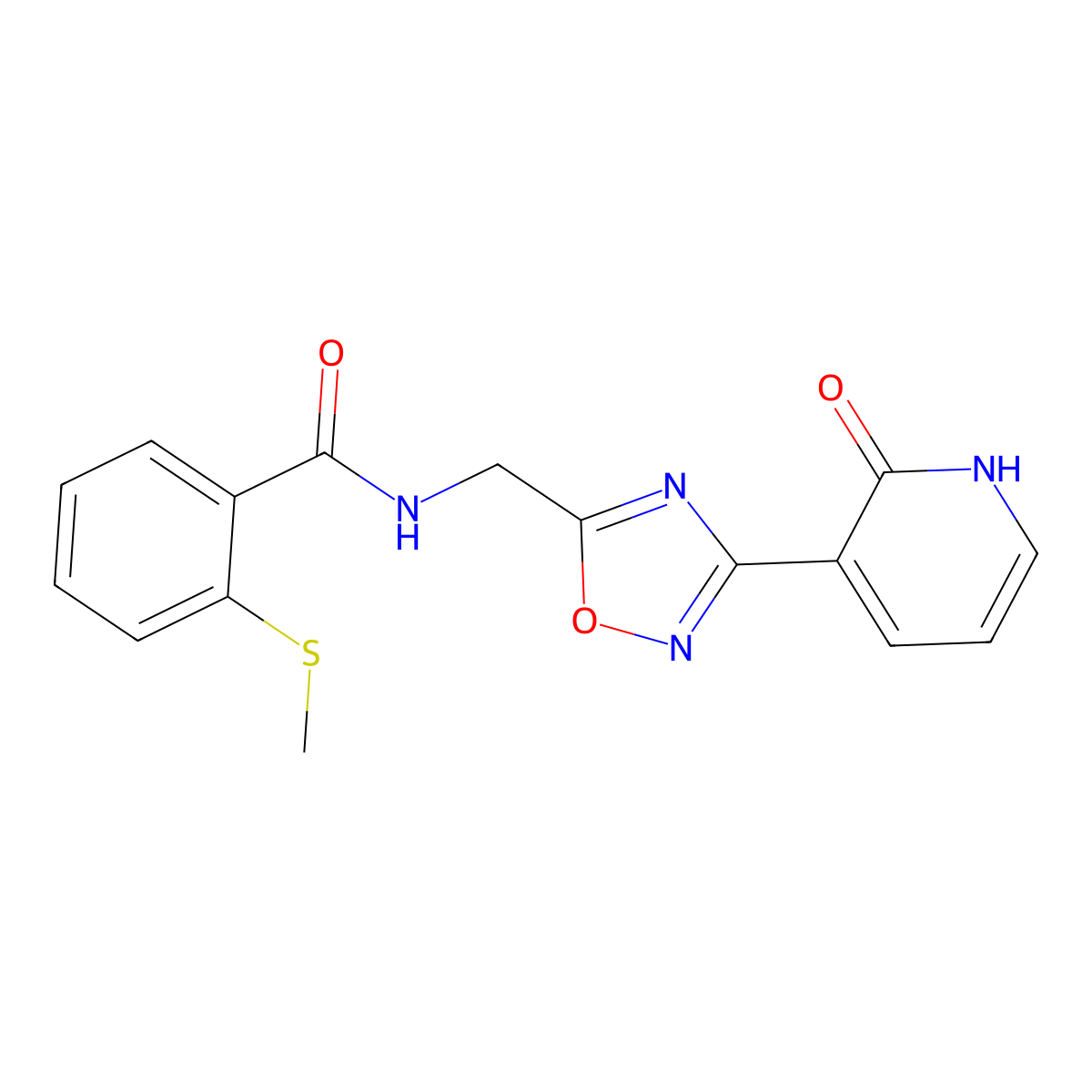 2-(methylthio)-N-((3-(2-oxo-1,2-dihydropyridin-3-yl)-1,2,4-oxadiazol-5-yl)methyl)benzamide molecular structure, CAS 1904373-32-5