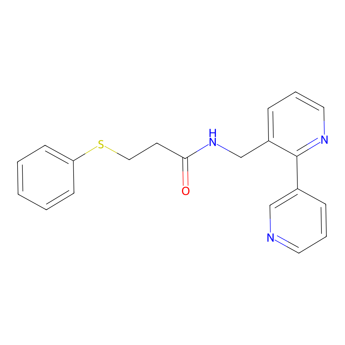 N-([2,3'-bipyridin]-3-ylmethyl)-3-(phenylthio)propanamide molecular structure, CAS 1904376-22-2