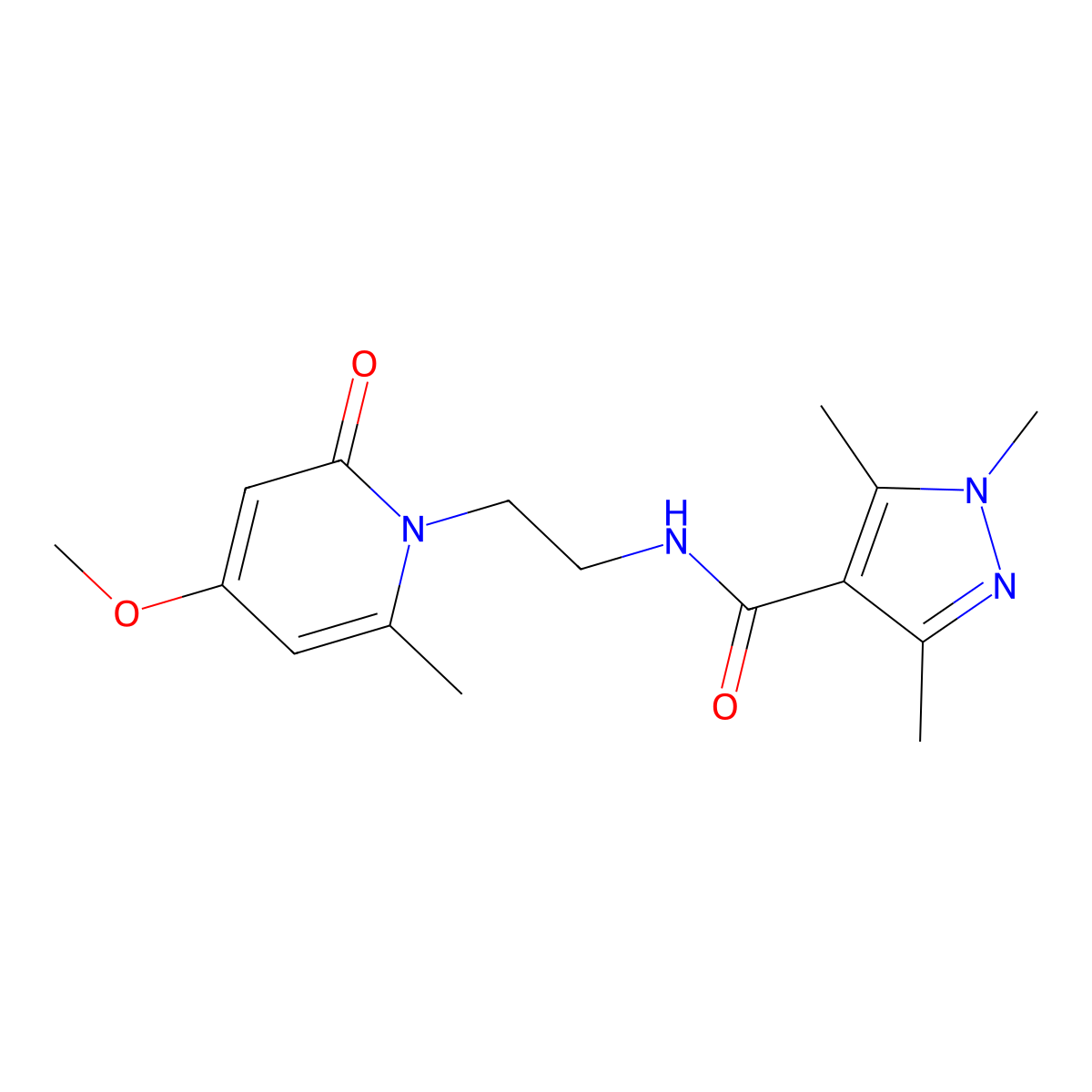 N-(2-(4-methoxy-6-methyl-2-oxopyridin-1(2H)-yl)ethyl)-1,3,5-trimethyl-1H-pyrazole-4-carboxamide molecular structure, CAS 1904398-74-8