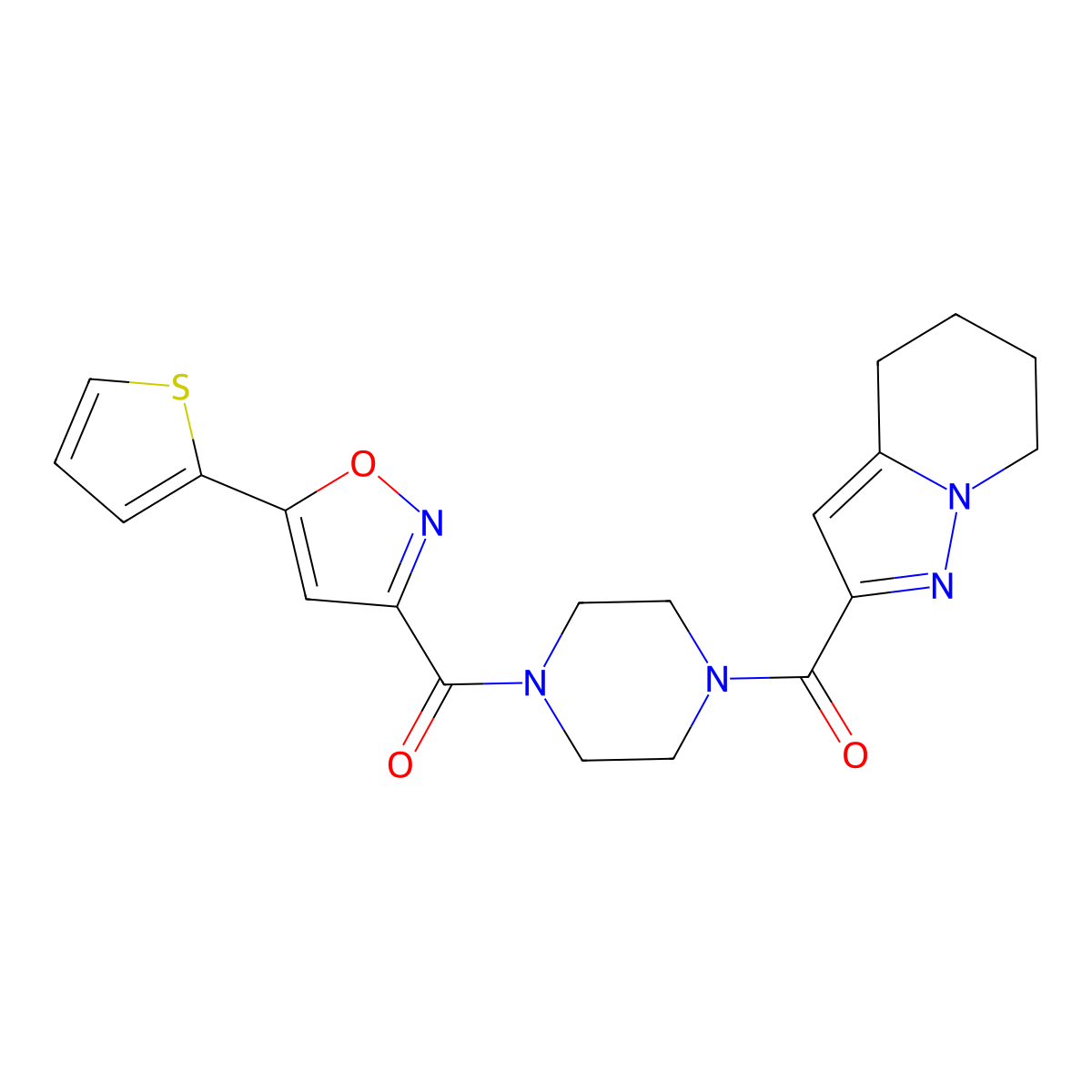 (4,5,6,7-Tetrahydropyrazolo[1,5-a]pyridin-2-yl)(4-(5-(thiophen-2-yl)isoxazole-3-carbonyl)piperazin-1-yl)methanone molecular structure, CAS 1904401-13-3