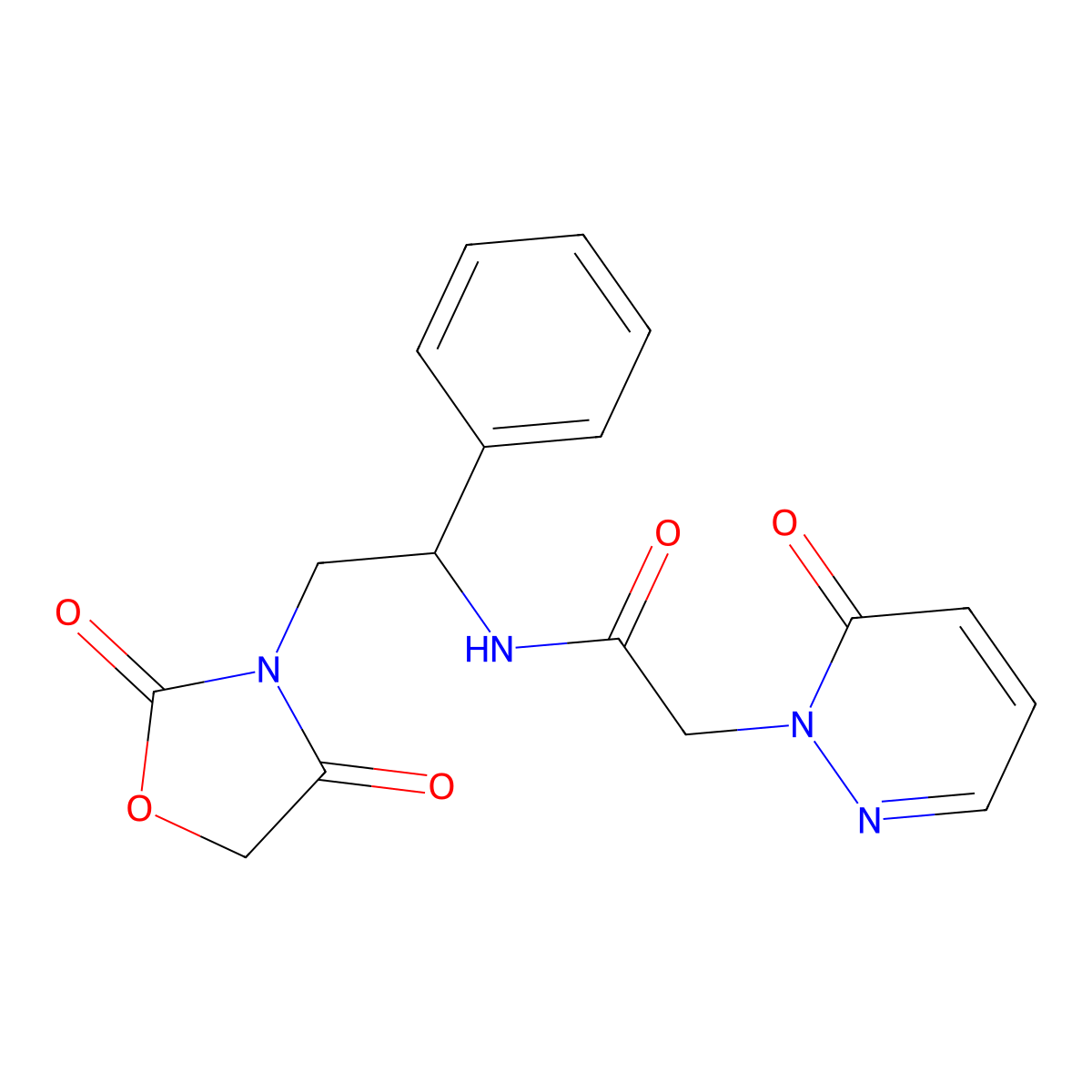 N-(2-(2,4-dioxooxazolidin-3-yl)-1-phenylethyl)-2-(6-oxopyridazin-1(6H)-yl)acetamide molecular structure, CAS 1904406-92-3