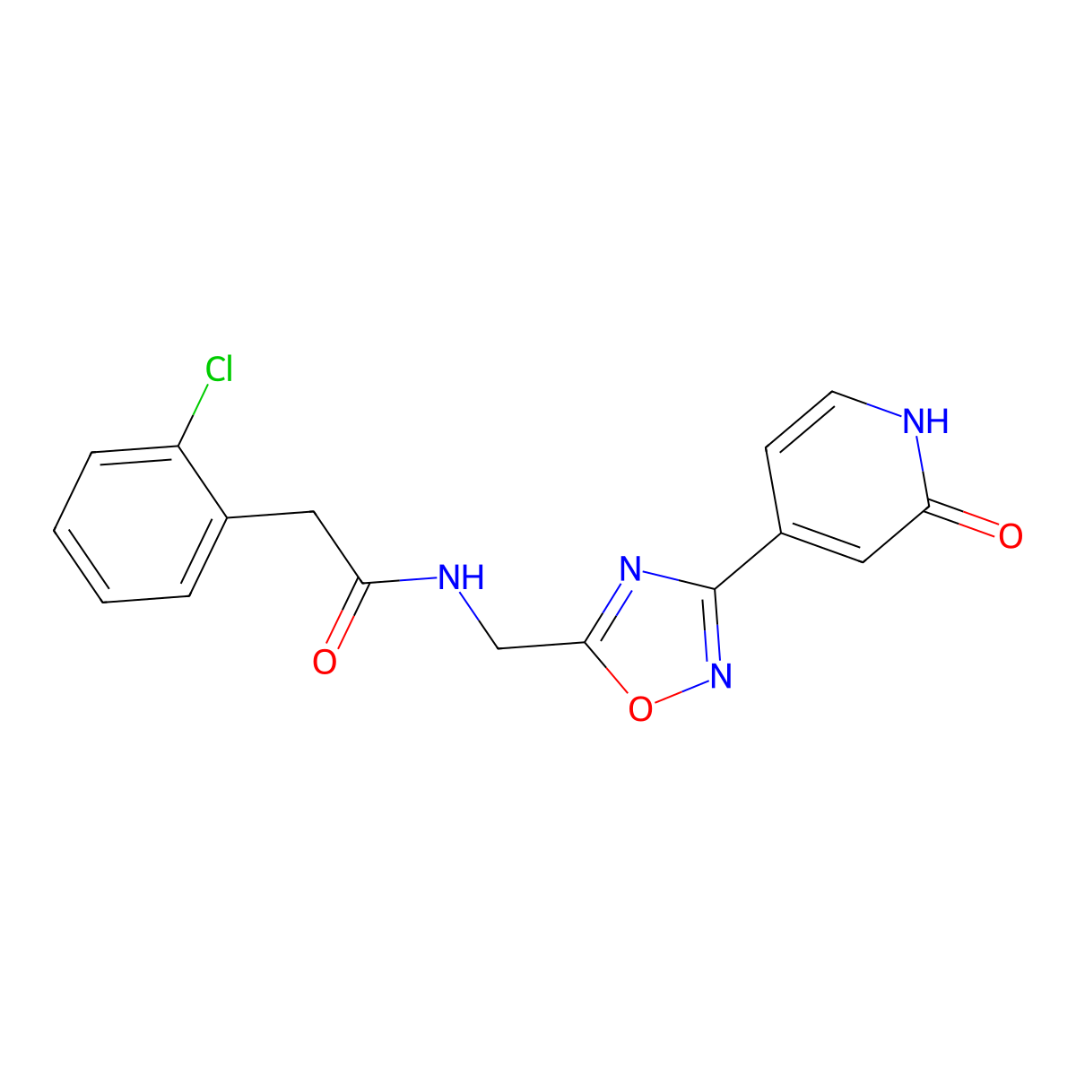 2-(2-chlorophenyl)-N-((3-(2-oxo-1,2-dihydropyridin-4-yl)-1,2,4-oxadiazol-5-yl)methyl)acetamide molecular structure, CAS 1904408-72-5