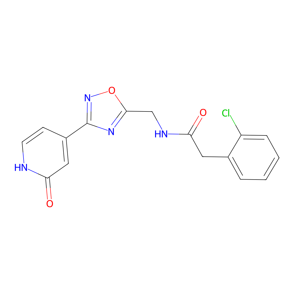 2-(2-chlorophenyl)-N-((3-(2-oxo-1,2-dihydropyridin-4-yl)-1,2,4-oxadiazol-5-yl)methyl)acetamide molecular structure, CAS 1904408-72-5