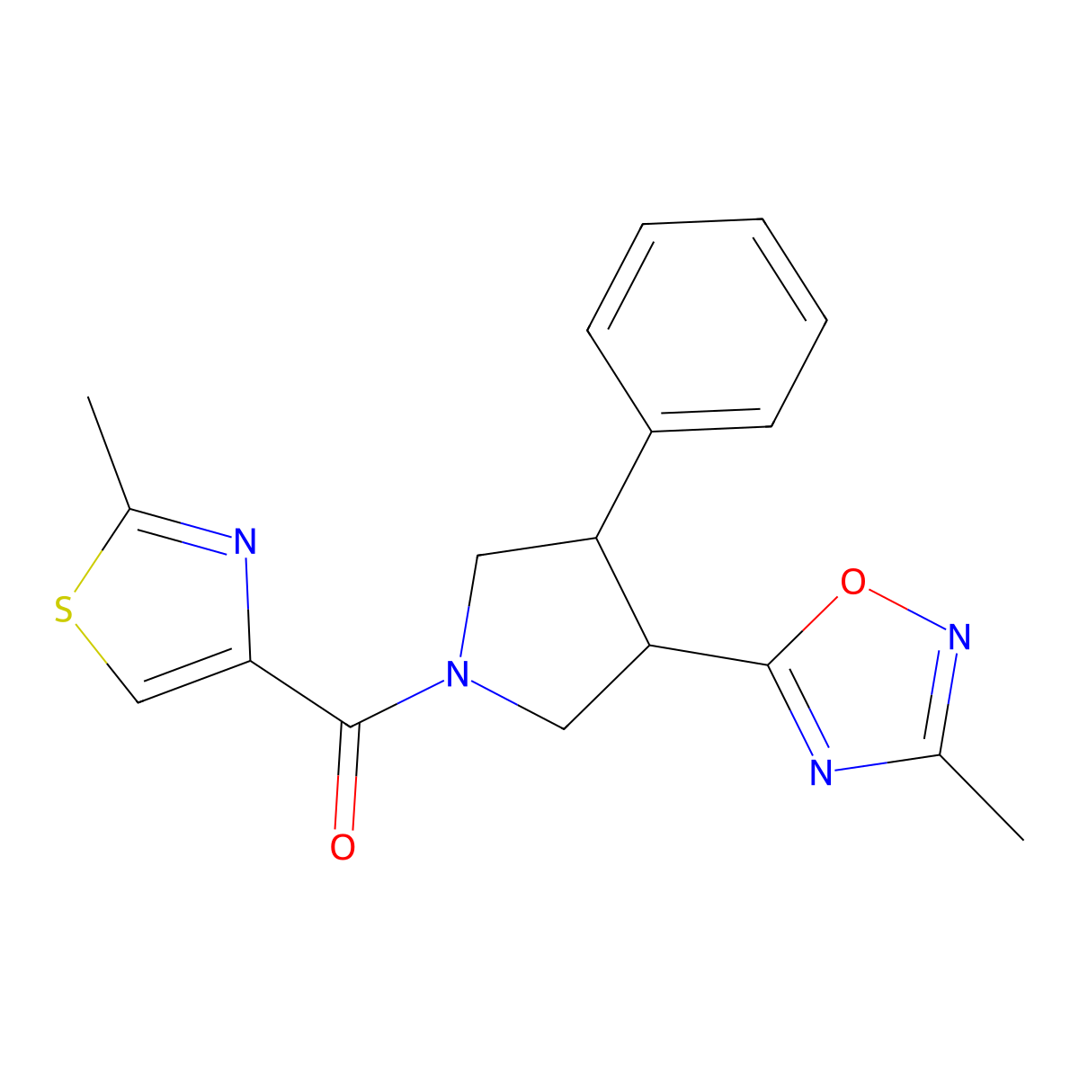 (3-(3-Methyl-1,2,4-oxadiazol-5-yl)-4-phenylpyrrolidin-1-yl)(2-methylthiazol-4-yl)methanone molecular structure, CAS 1904408-92-9