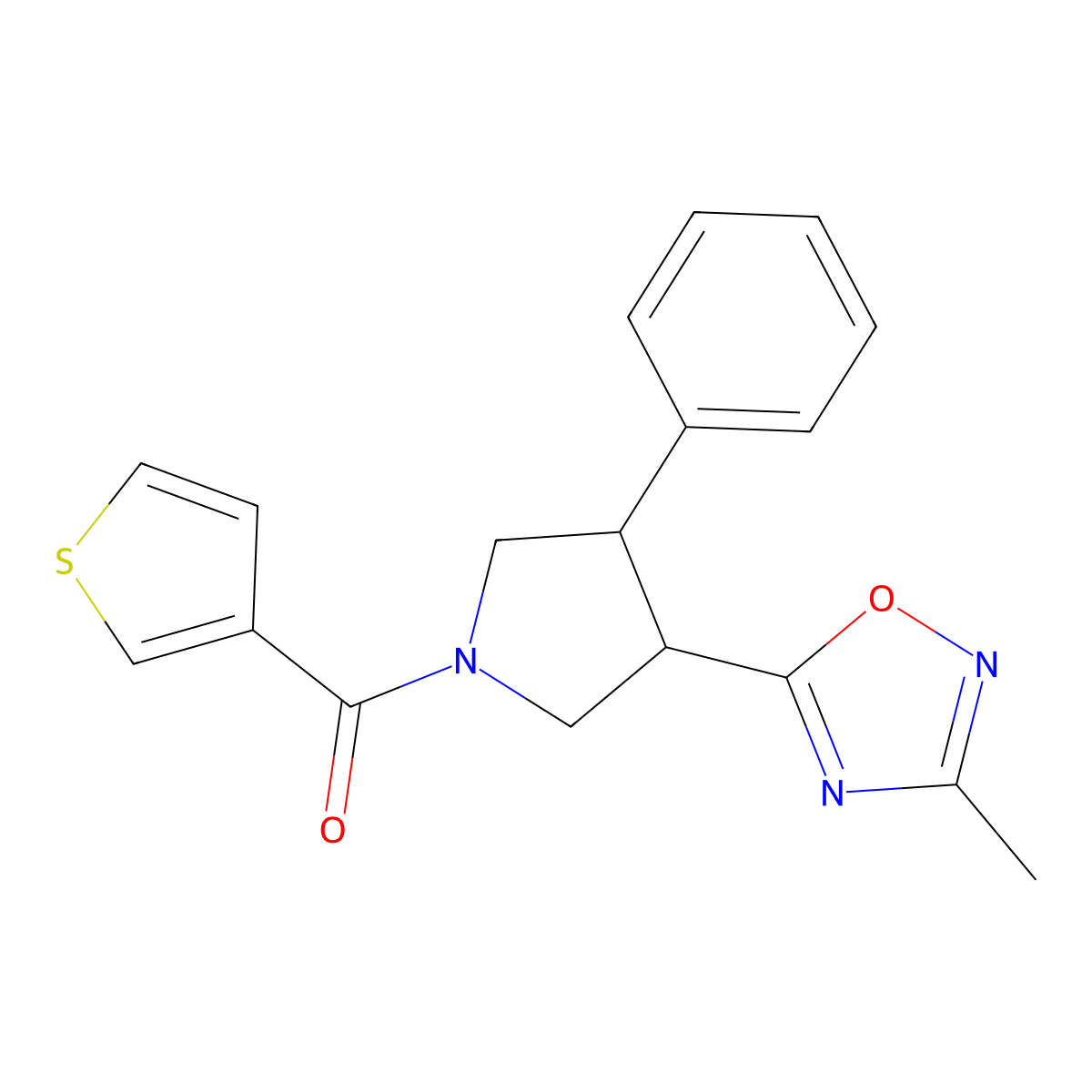 (3-(3-Methyl-1,2,4-oxadiazol-5-yl)-4-phenylpyrrolidin-1-yl)(thiophen-3-yl)methanone molecular structure, CAS 1904408-99-6