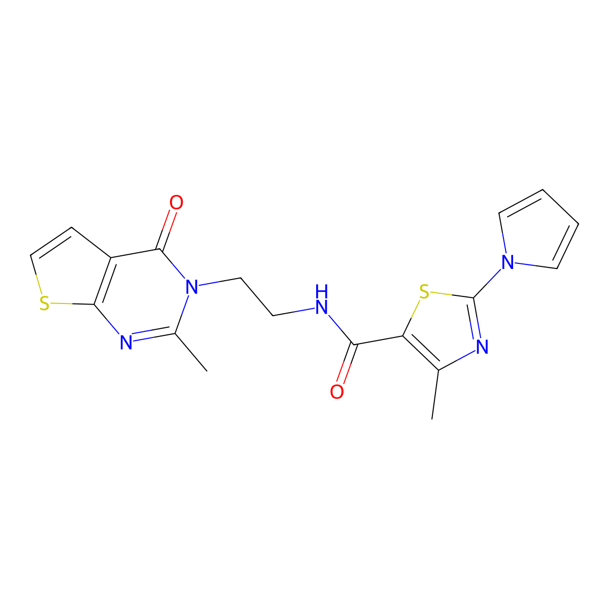 4-methyl-N-(2-(2-methyl-4-oxothieno[2,3-d]pyrimidin-3(4H)-yl)ethyl)-2-(1H-pyrrol-1-yl)thiazole-5-carboxamide molecular structure, CAS 1904409-10-4
