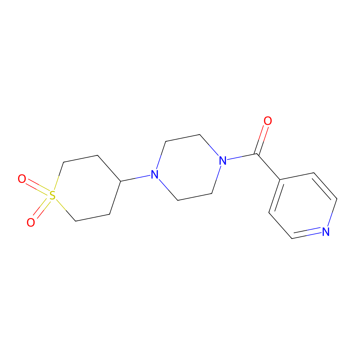 (4-(1,1-dioxidotetrahydro-2H-thiopyran-4-yl)piperazin-1-yl)(pyridin-4-yl)methanone molecular structure, CAS 1904409-45-5